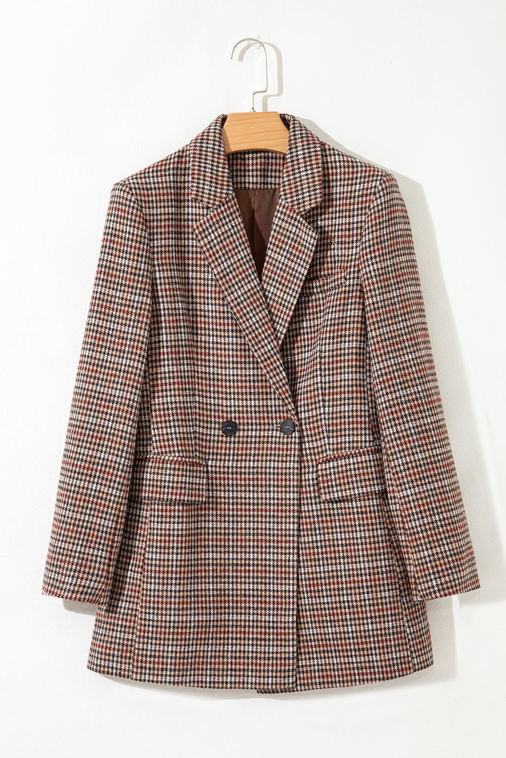 Houndstooth Lapel Collar Blazer in Brown