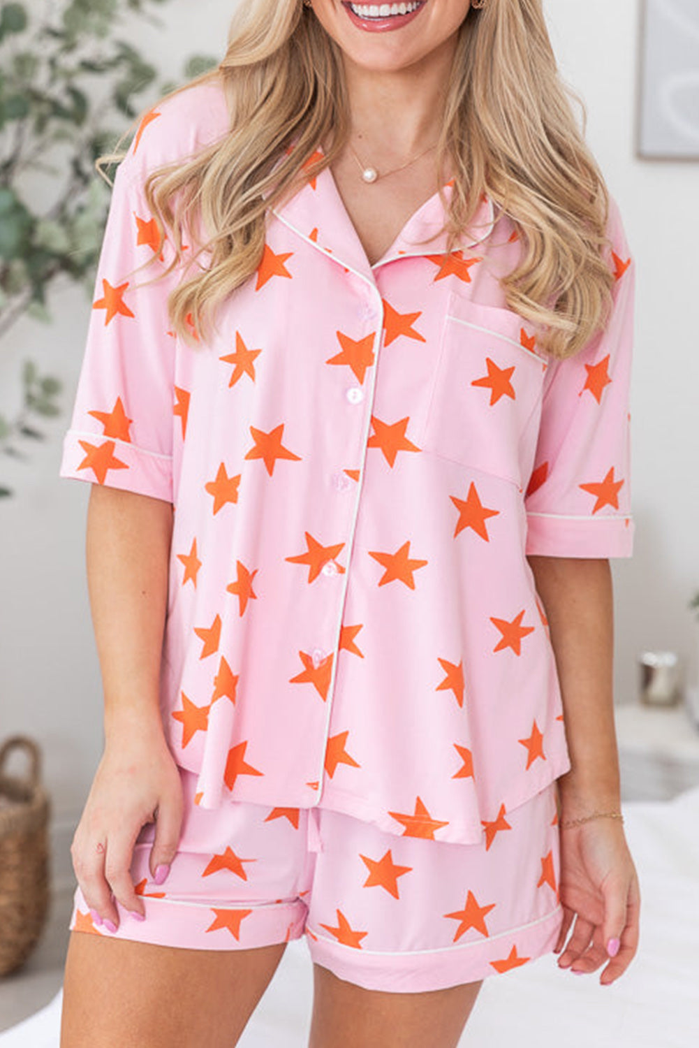 Stars and Short-Sleeved Shirt Shorts Bamboo Pajama Set
