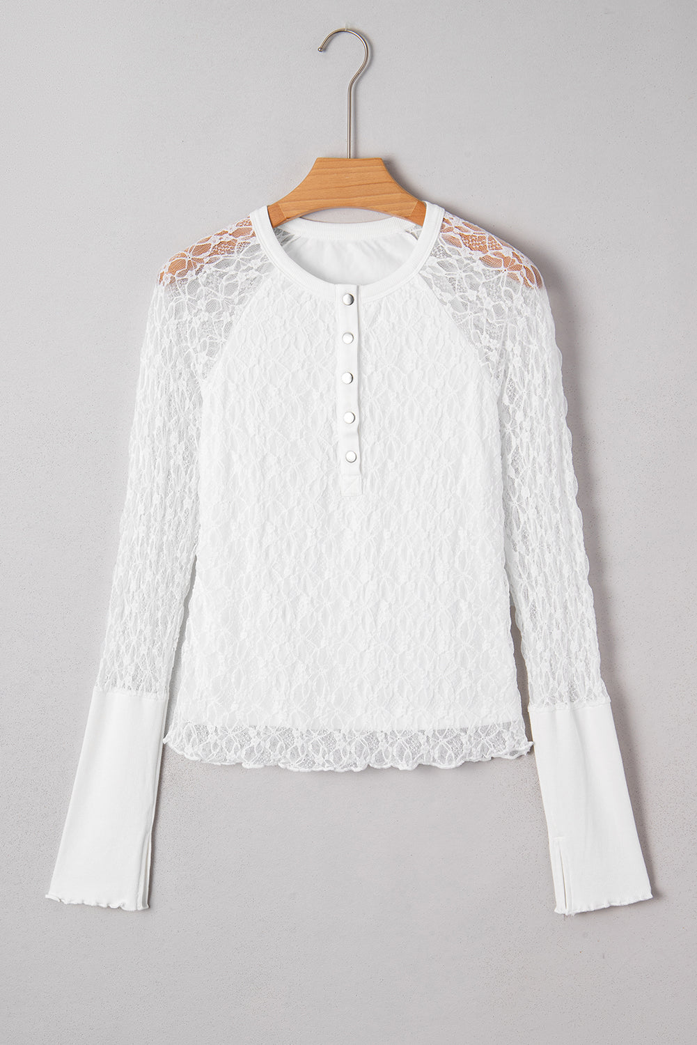 Lace Long-Sleeved Sheer Long-Sleeved Slim Henley Top