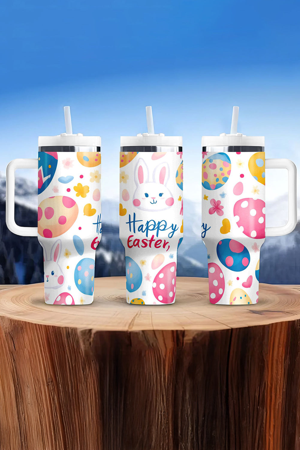 Happy Eggs Easter Bunny Printed Thermal Tumbler