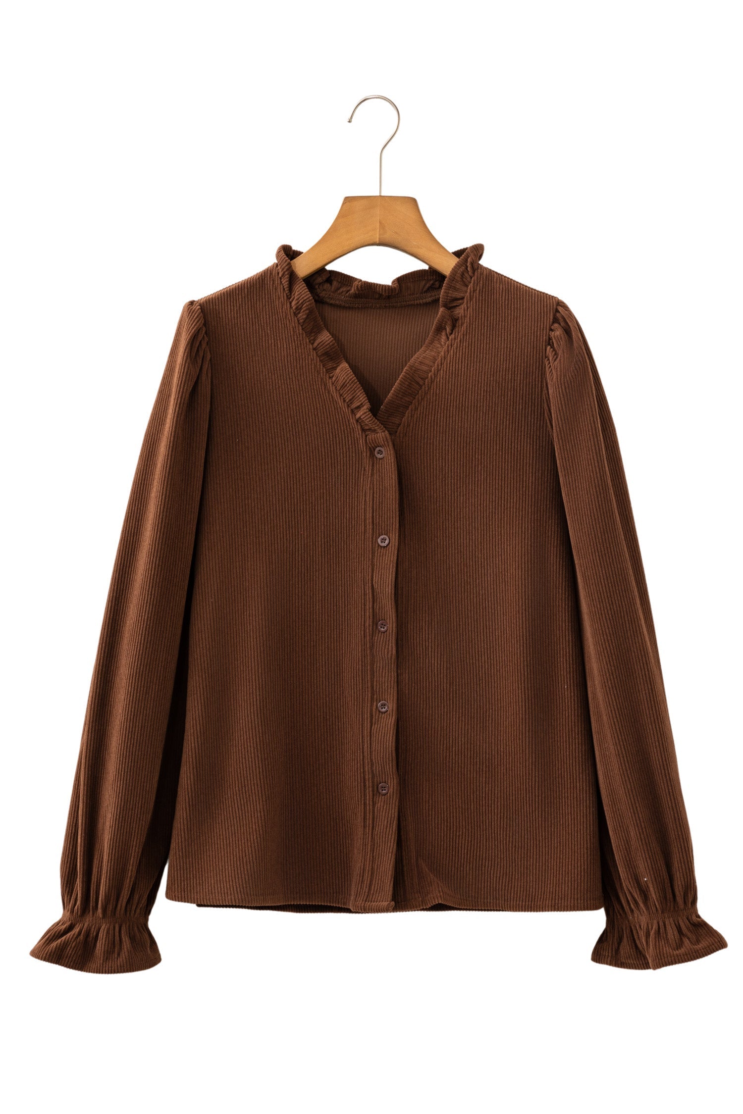 Long-Sleeved Coffee Solid Button Corduroy Shakcet