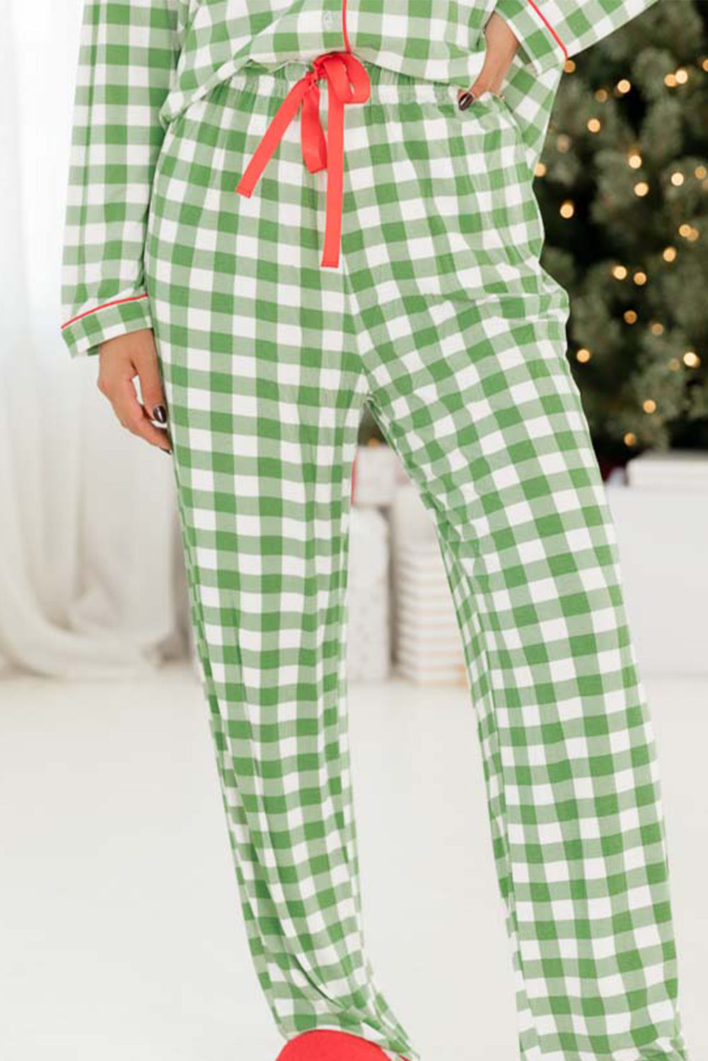 Plaid Print Christmas Print Shirt and Pants Pajama Set