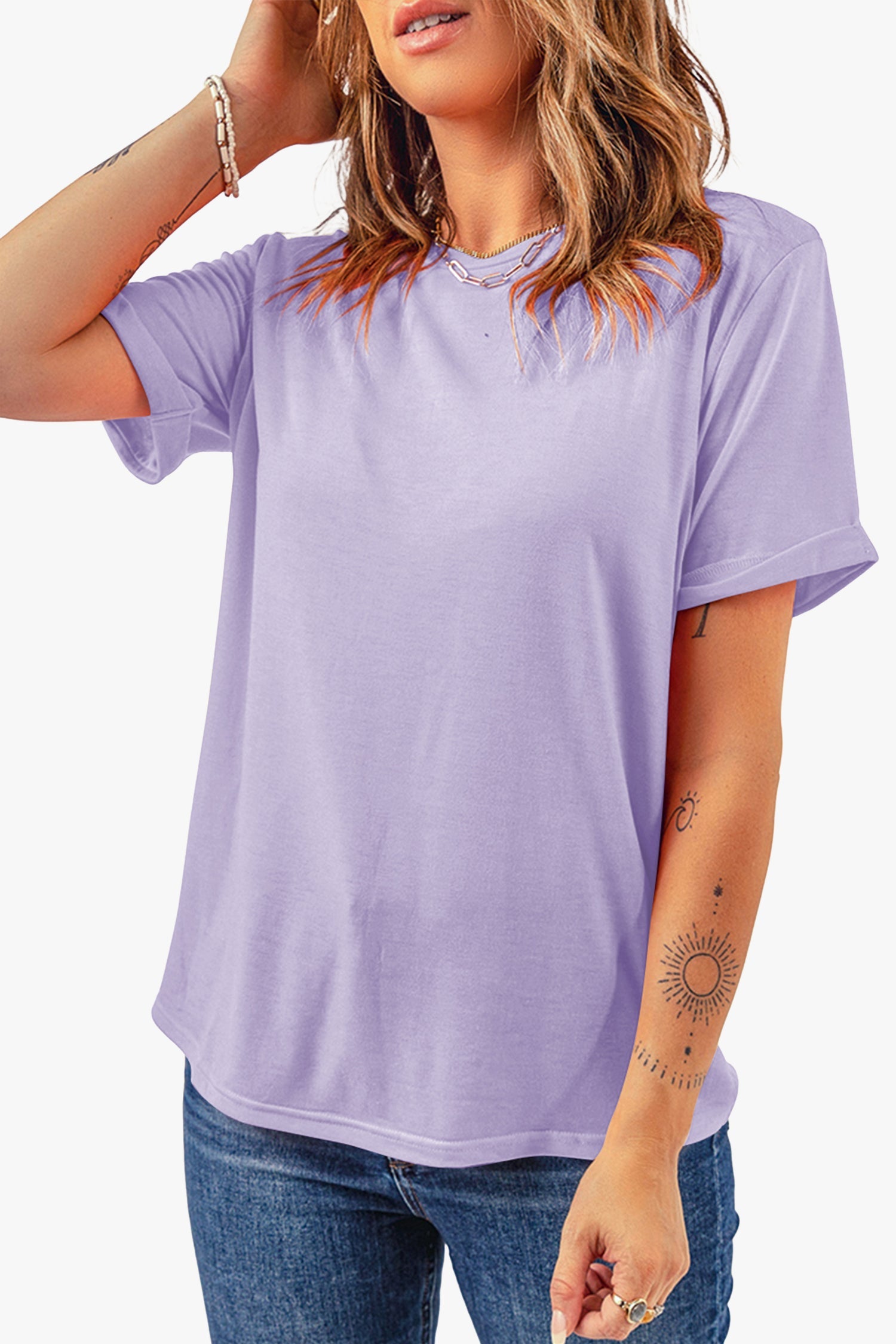 Everyday Timeless Purple Plain Crew-Neck Tee
