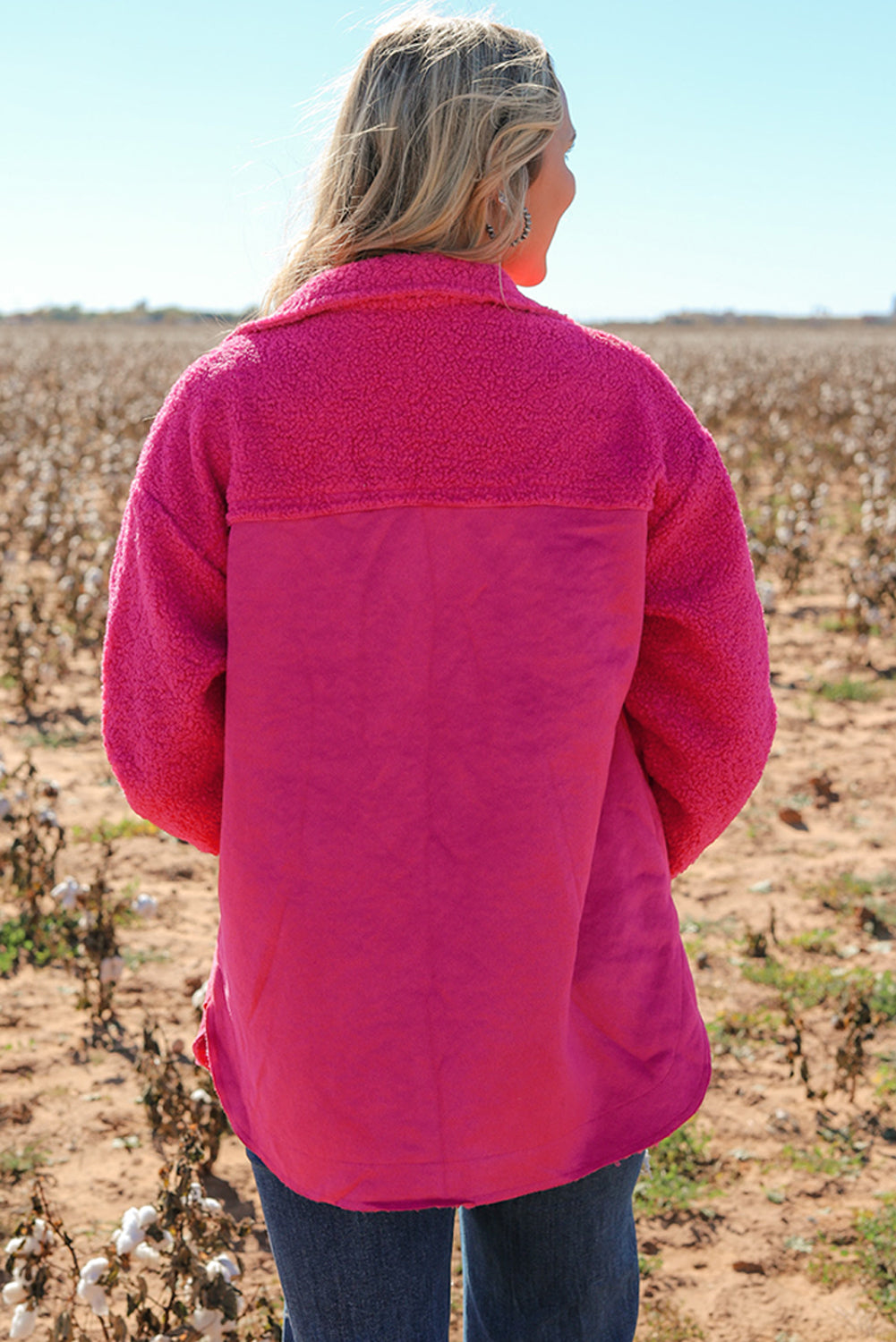 Veste boutonnée en patchwork sherpa en faux suède