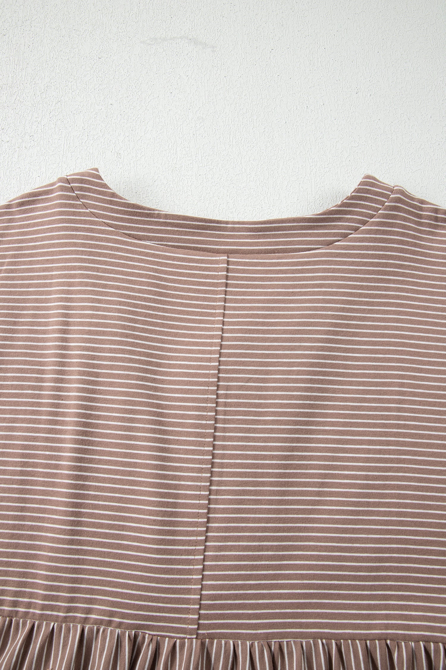 Stripe Button-Front V-Neck High Low Side Slit T Shirt in Khaki