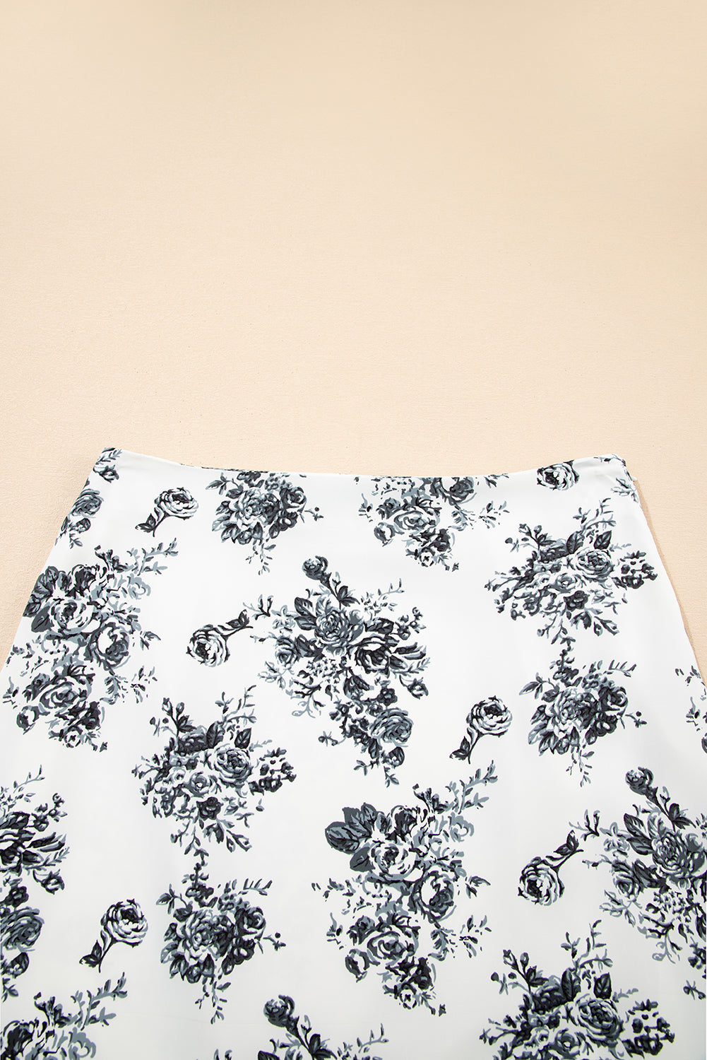 Black High-Waisted Boho Floral Ruffle Split Maxi Skirt in White