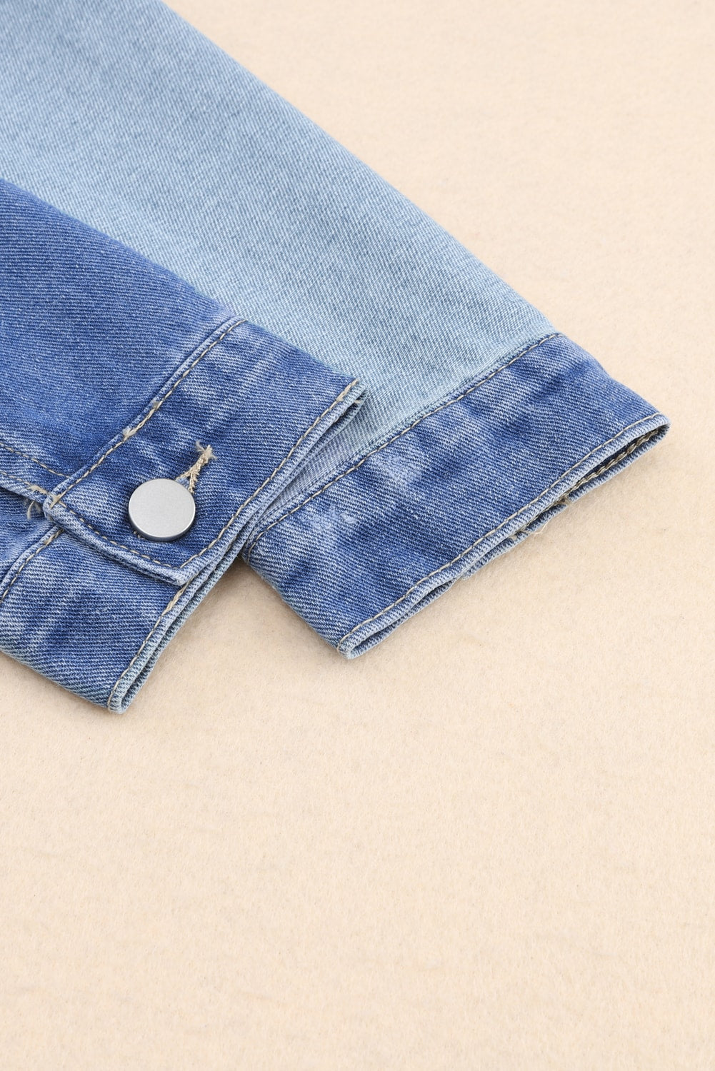 Women's Jacket Featuring Color-Block Denim Patchwork Frayed Hem