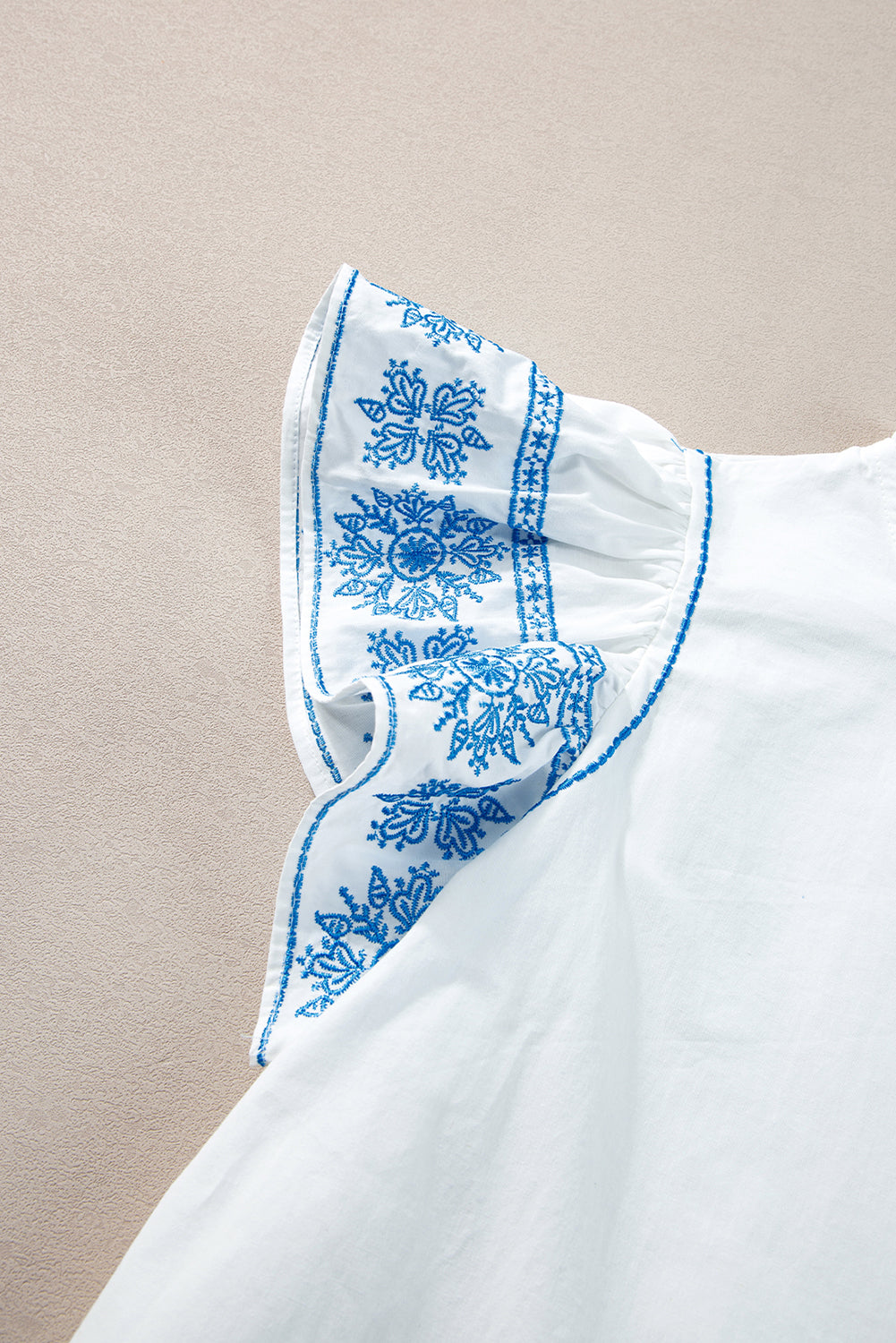 Ruffled Sleeve Embroidered Sleeve Frilled Collar Blouse