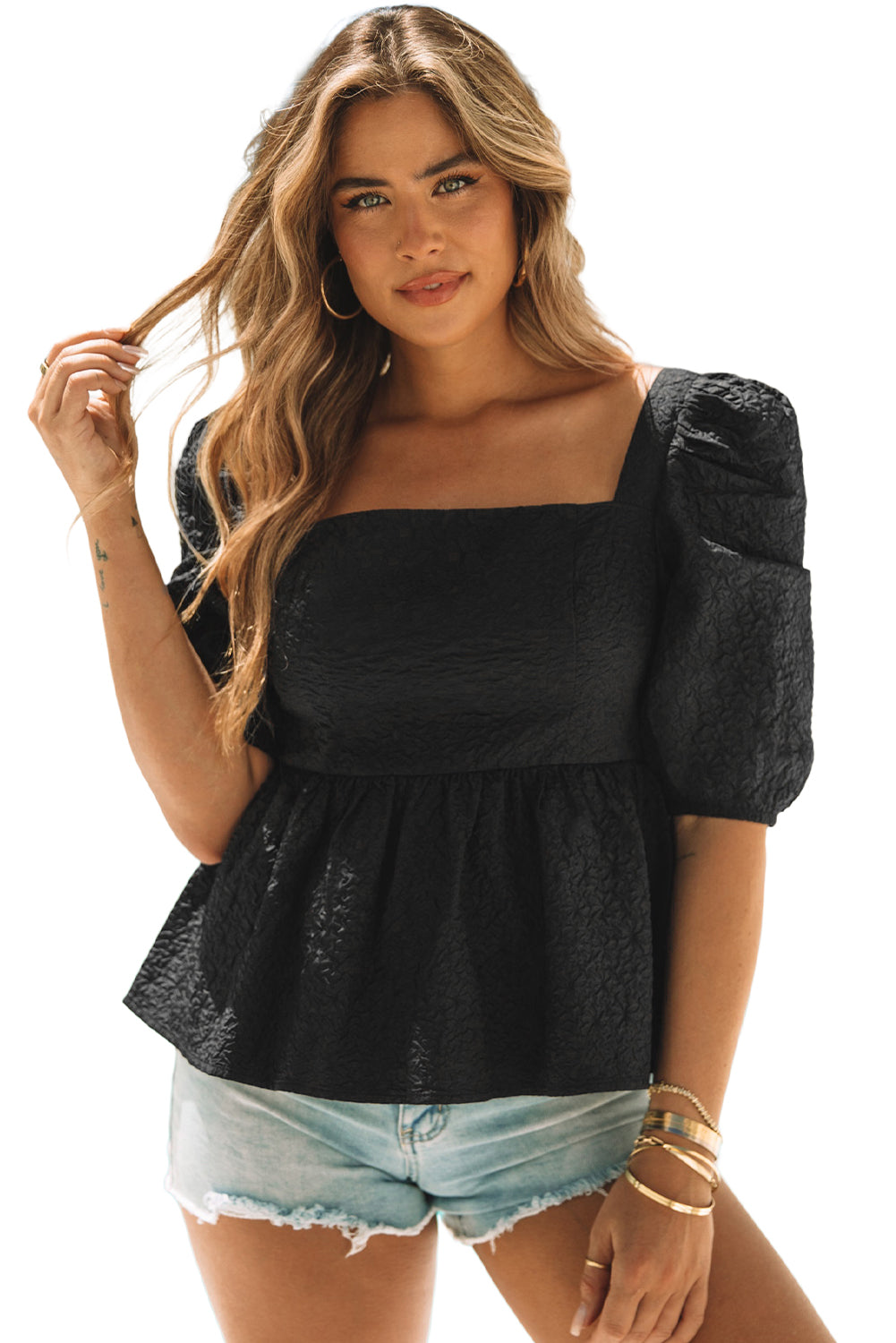 Blouse for Women Square Neck Balloon Sleeve Dress