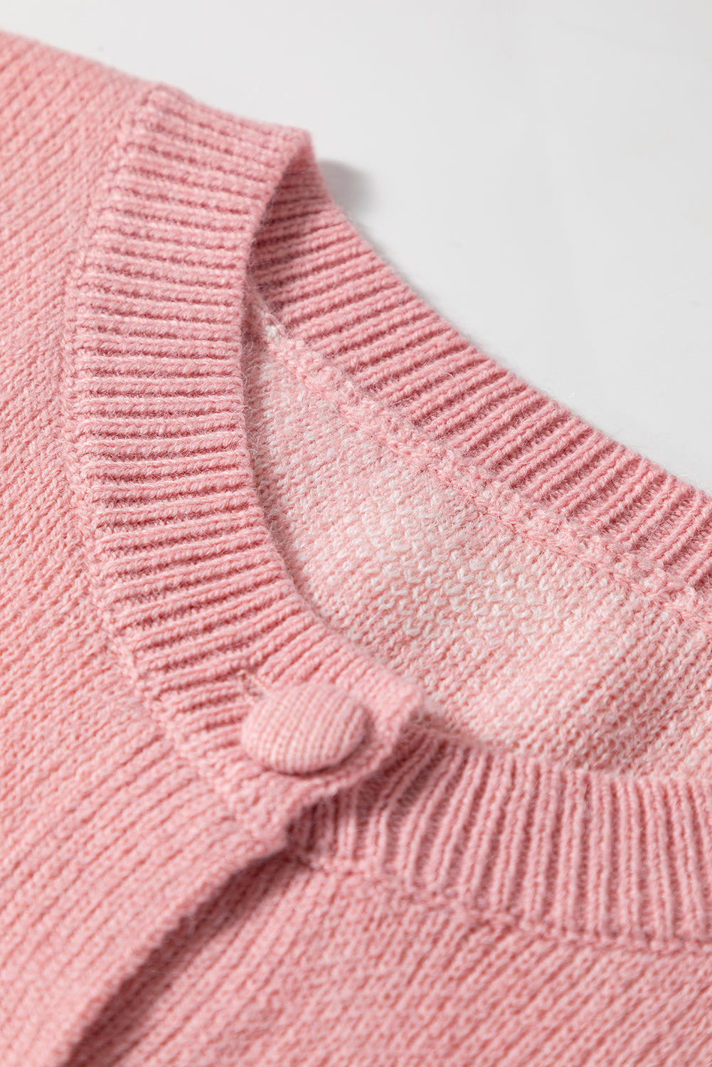 Heart Front Pattern Button Cardigan Knit Top in Light Pink