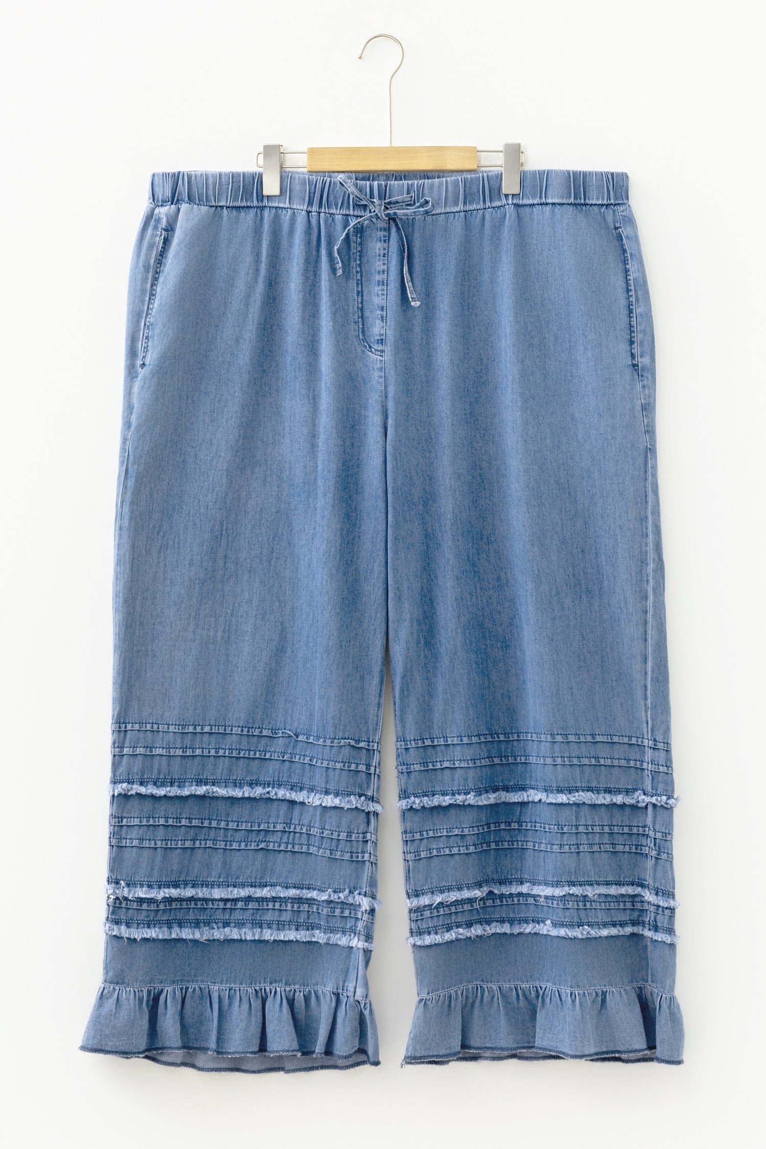 Dusk Plus Blue Ruffled Size Wide-Leg Denim Pants