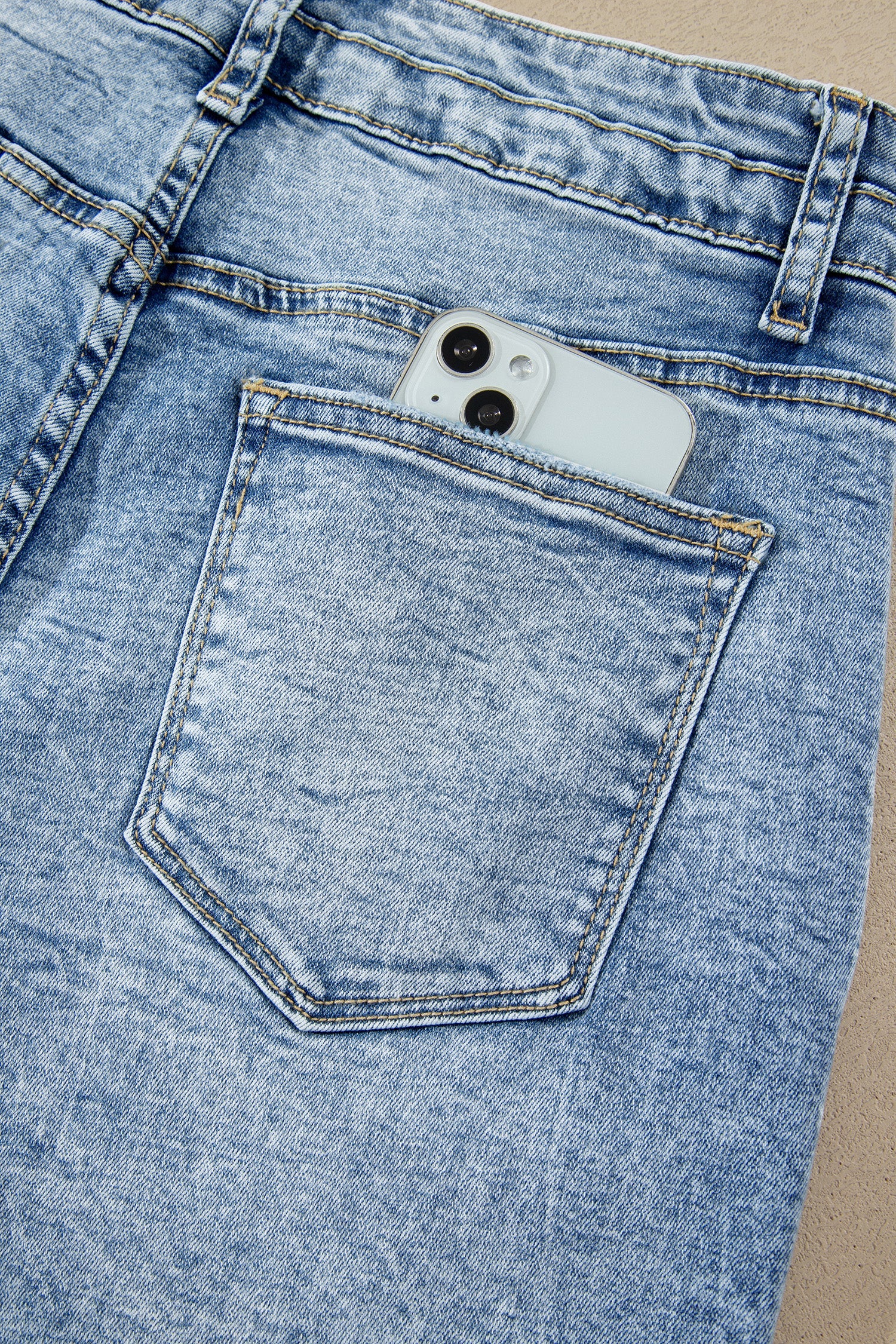 Beau Blue Fashion Blue Acid Wash Pocket Detail Flare Jeans