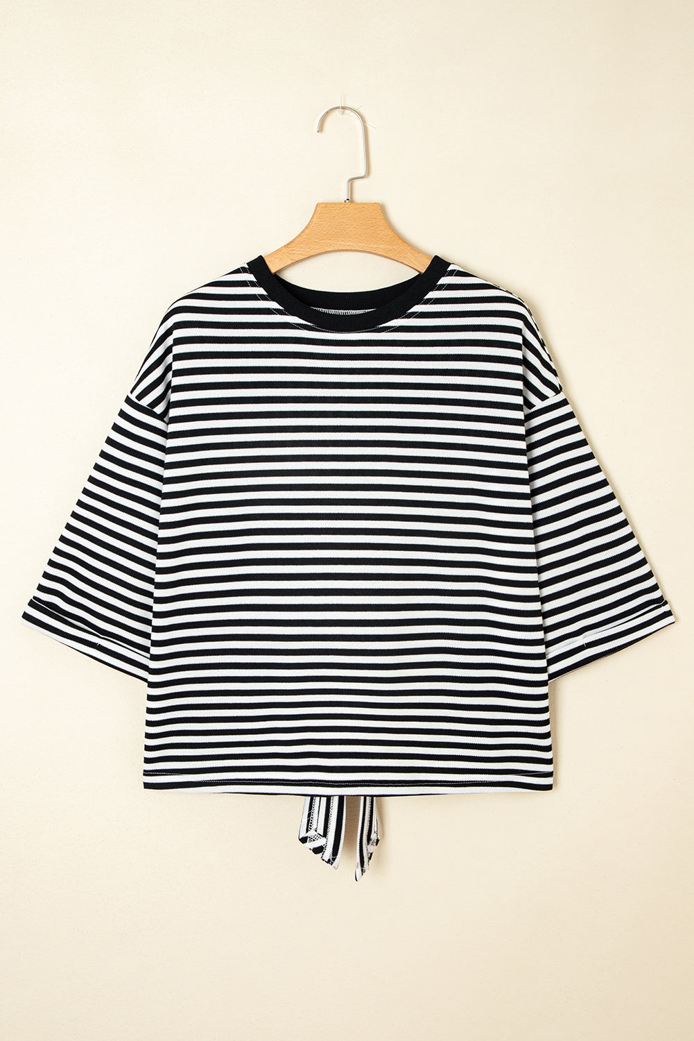 Cutout Back Bowknot Back Drop-Shoulder Wide Bracelet Sleeve Loose Tee