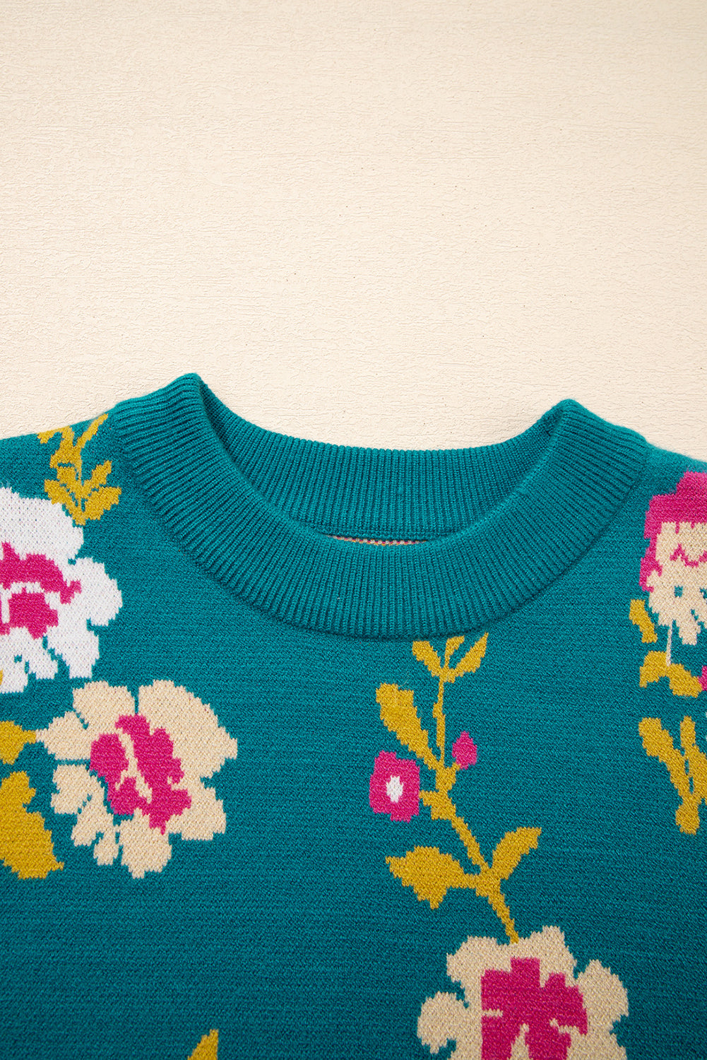 Pattern Mock-Neck Flower Mock-Neck Short-Sleeved Knit T Shirt
