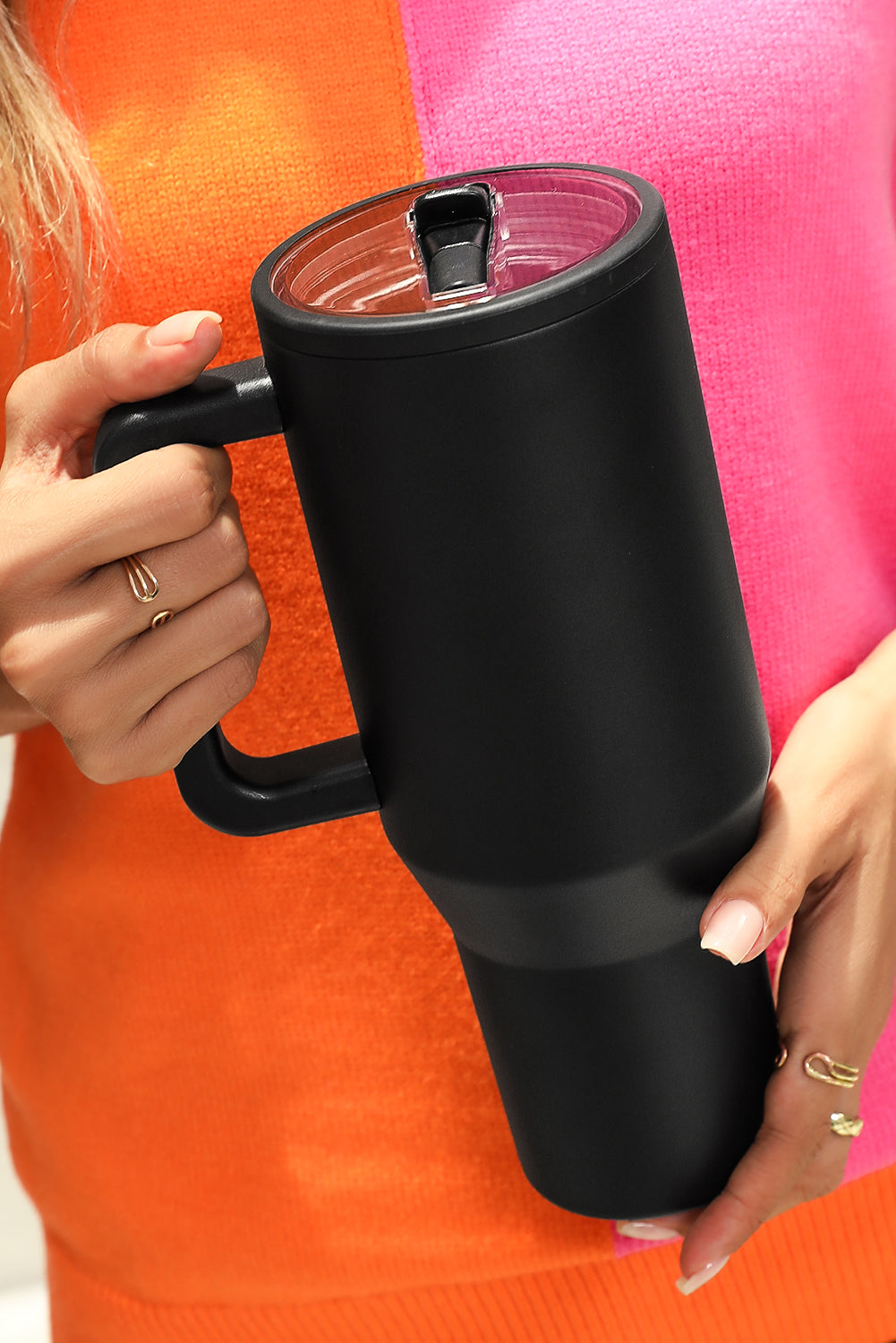 Handle Frosted Stainless Large Vacuum Cup with Straw 40oz