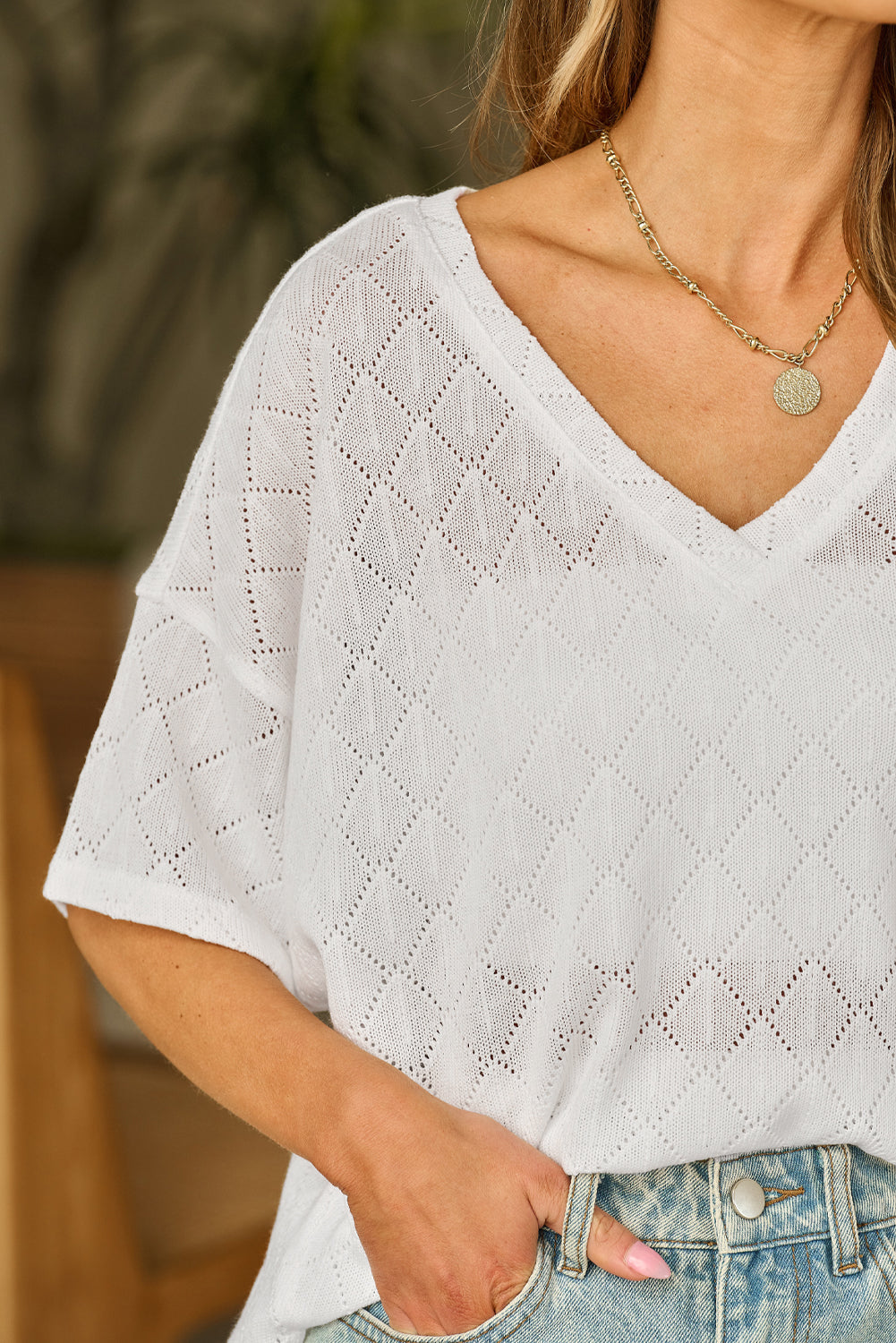 Blouse for Women V Neck Knitted Flowy
