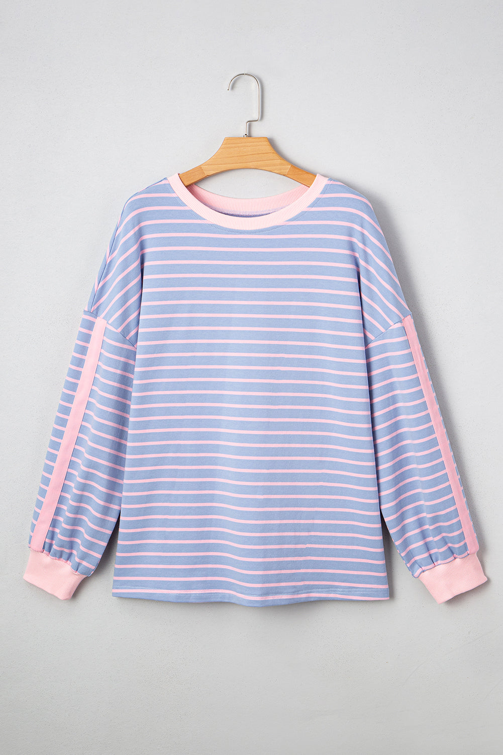 Stripe Trim Oversize Contrast Cotton Everyday Top in Sky Blue