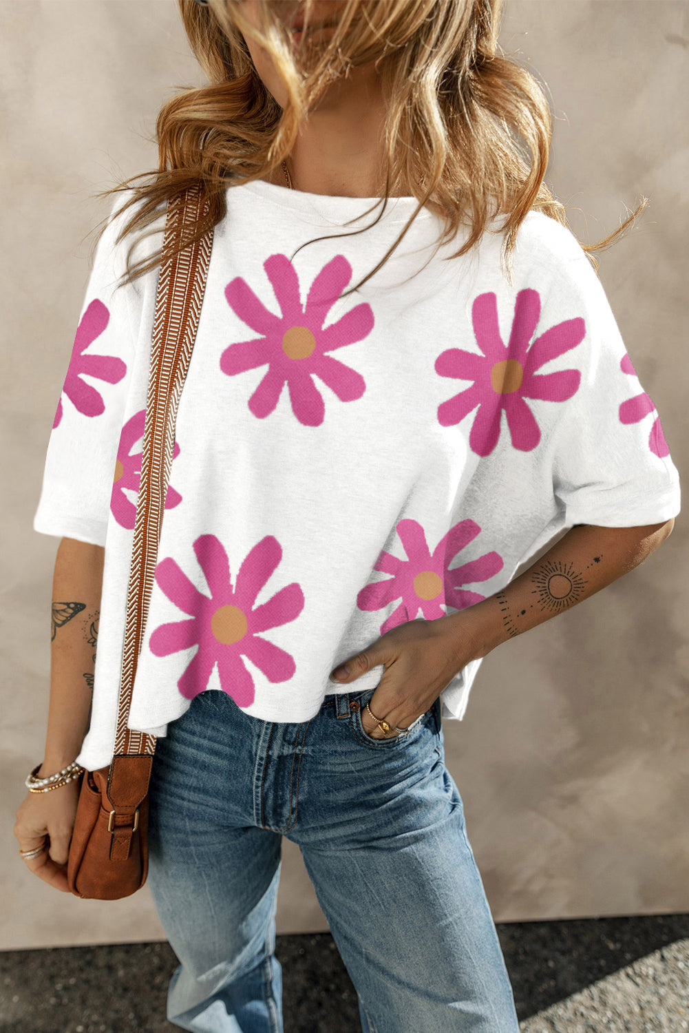 T-shirt décontracté imprimé fleur de marguerite blanche