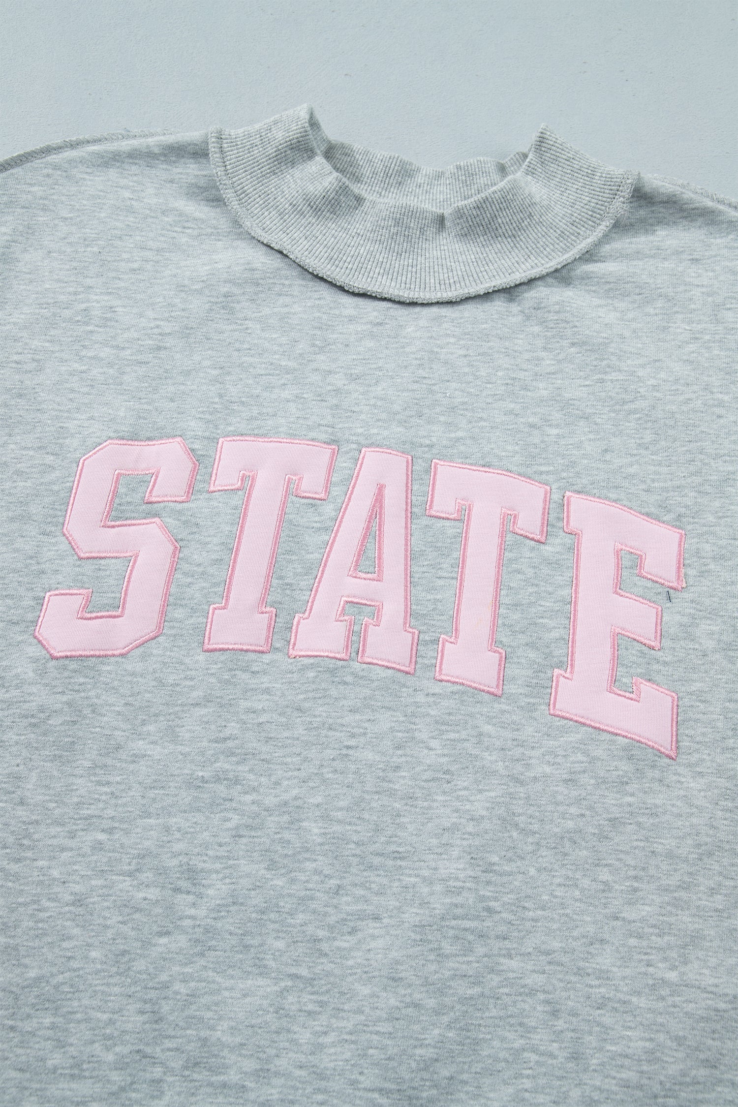 Grey Mock-Neck Light Mock-Neck Letter Embroidered Loose Sweatshirt