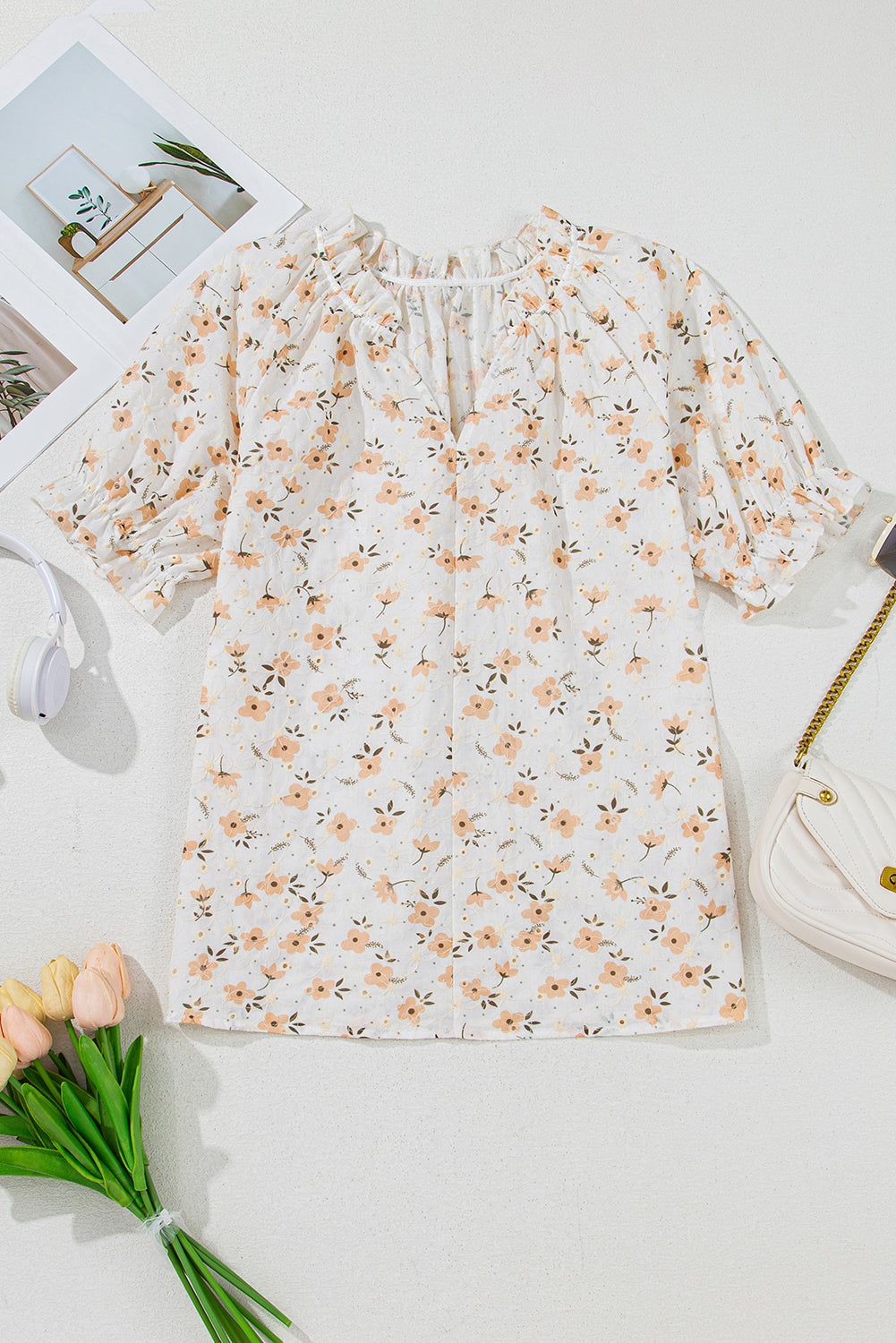 White Floral Eyelet Embroidered Blouse