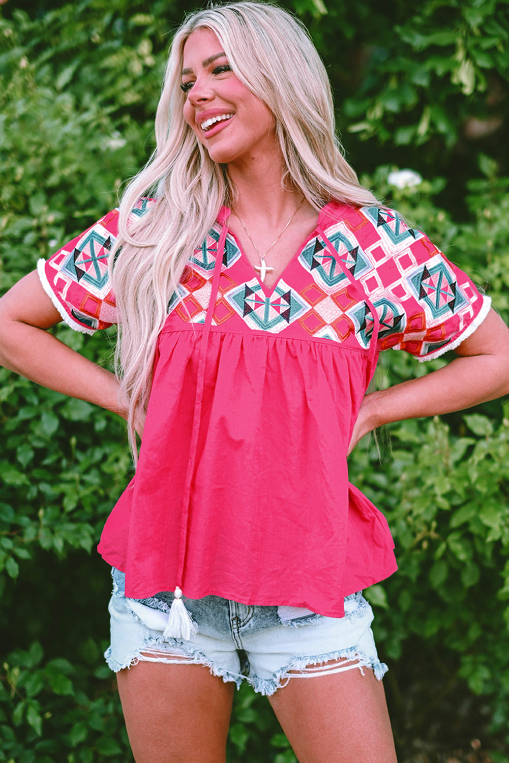 Women's Geometric Embroidered Blouse