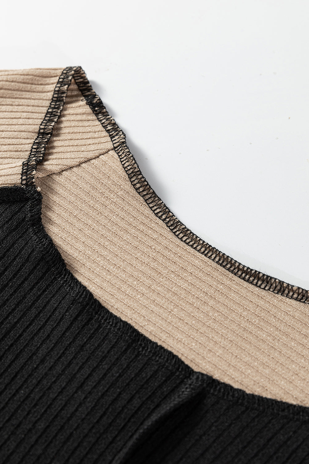 Irregular Trim Colorblock Seaming Rib-Knit Top