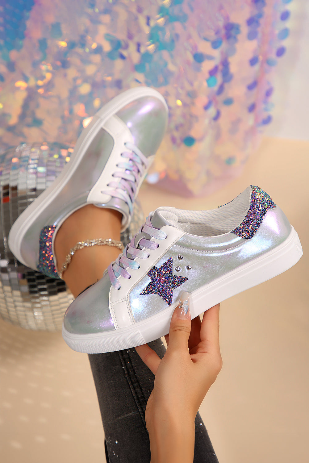 Patchwork Star Sequin Criss Cross Everyday Shoes