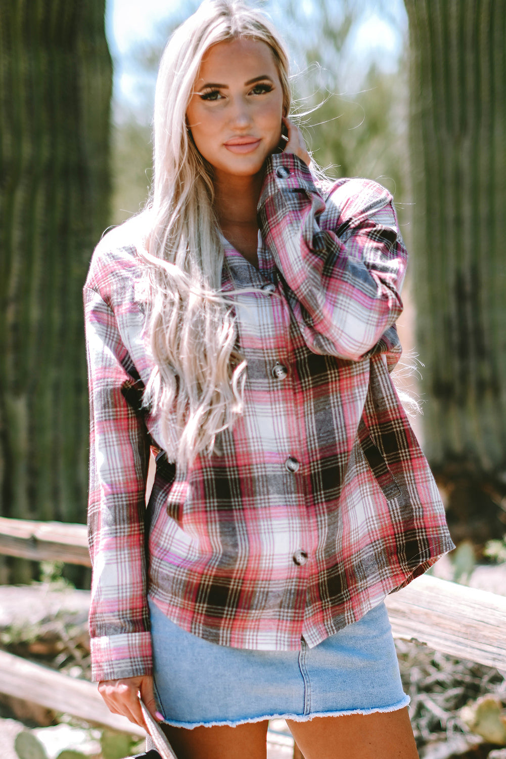 Plaid-Patterned Flap Pocket Button-Up Shacket