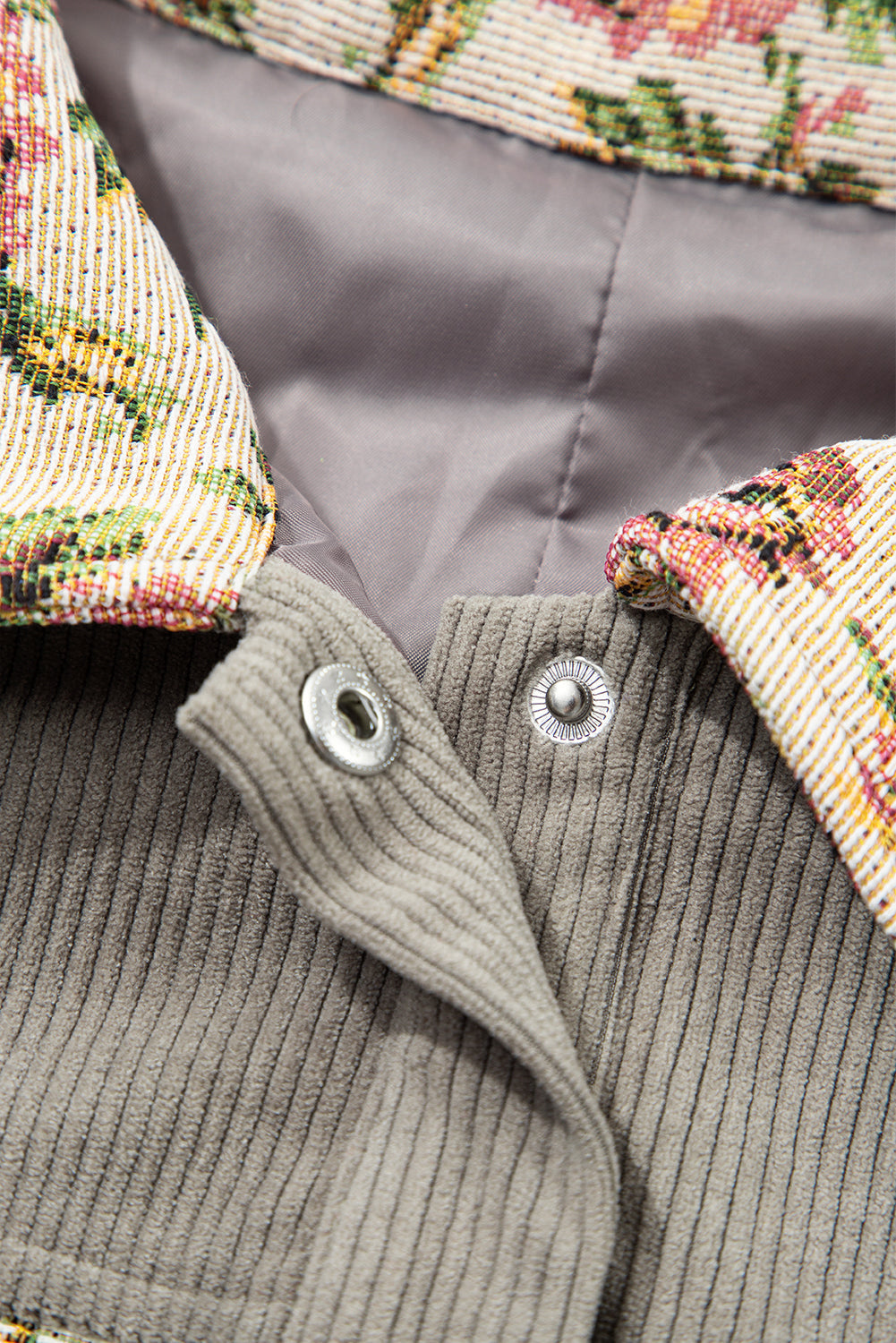 Grey Floral Medium Floral Patchwork Retro Corduroy Jacket
