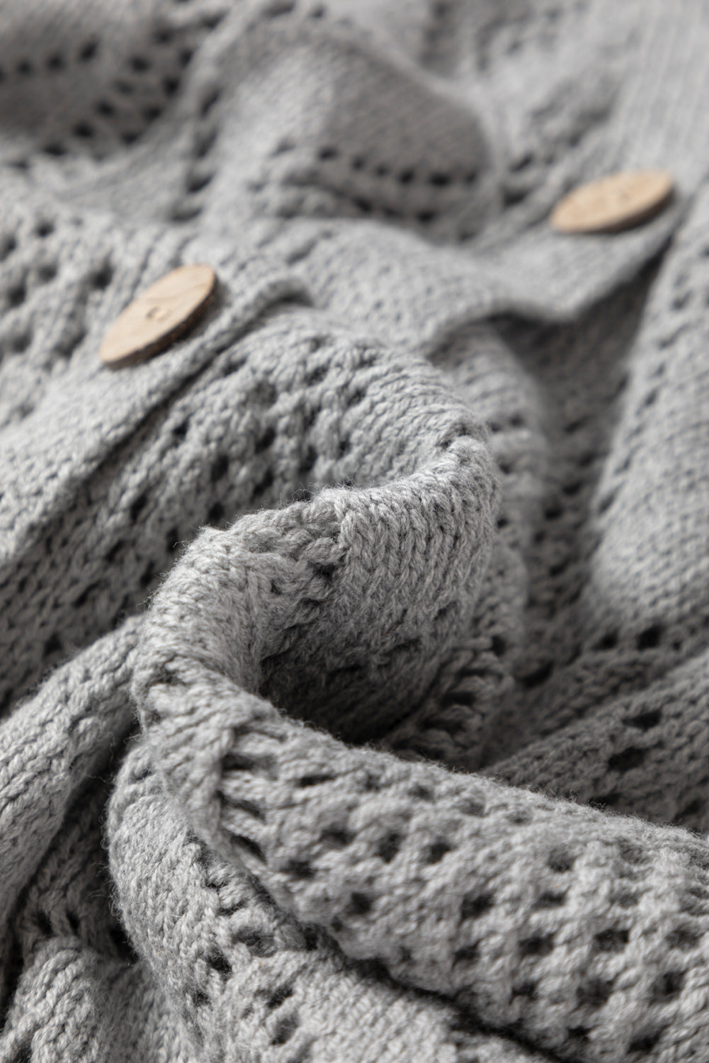Hollow-out Knit Openwork Cotton Cardigan in Gray
