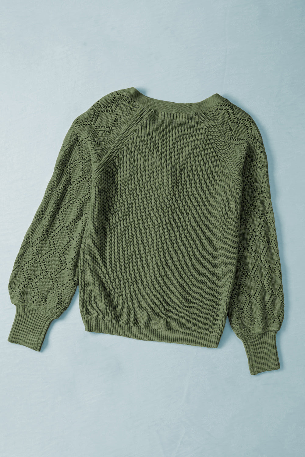 Button Bishop Sleeve V-Neck Cardigan Knit Top