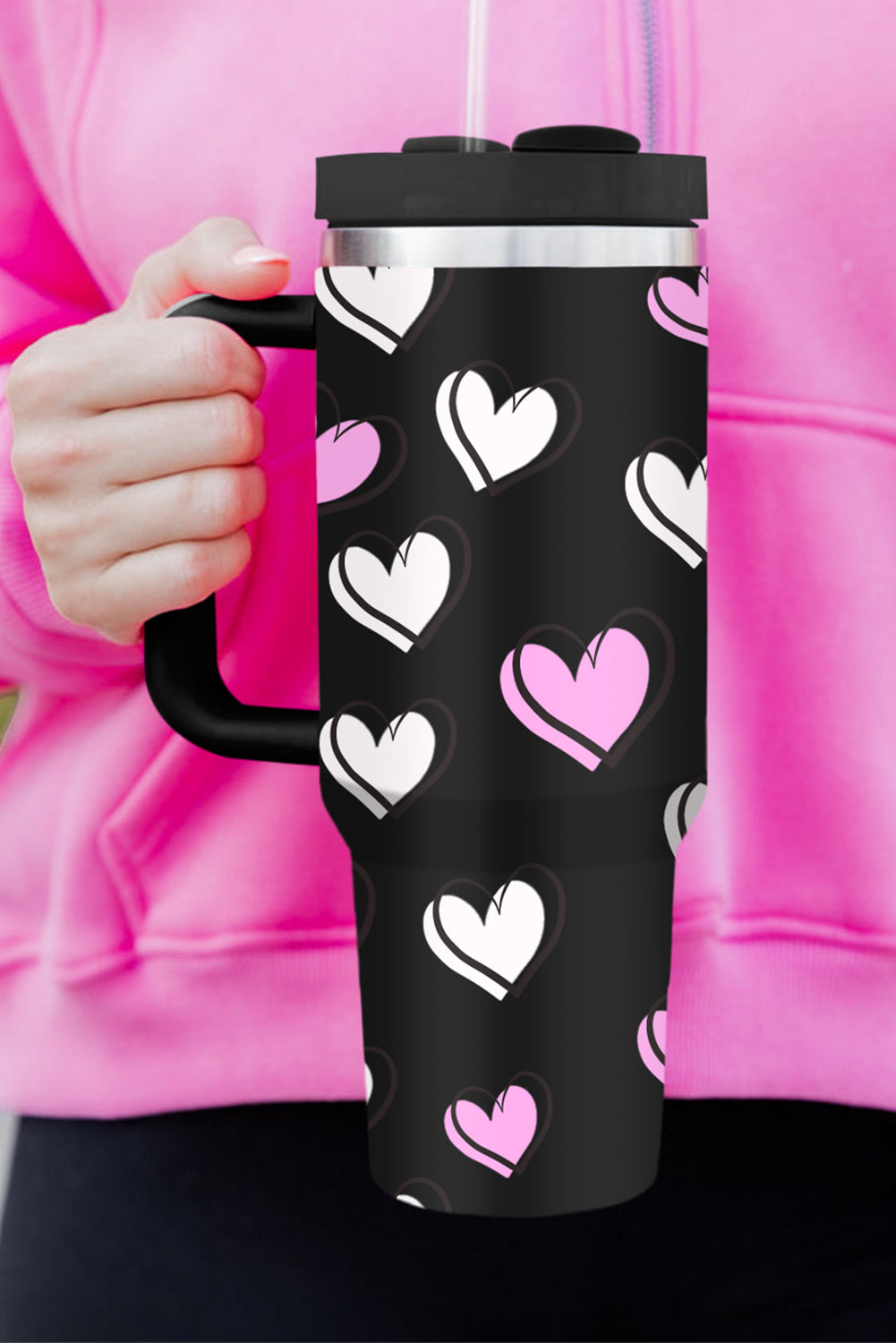 Valentines Thermos Heart Printed Cup with Handle 40oz