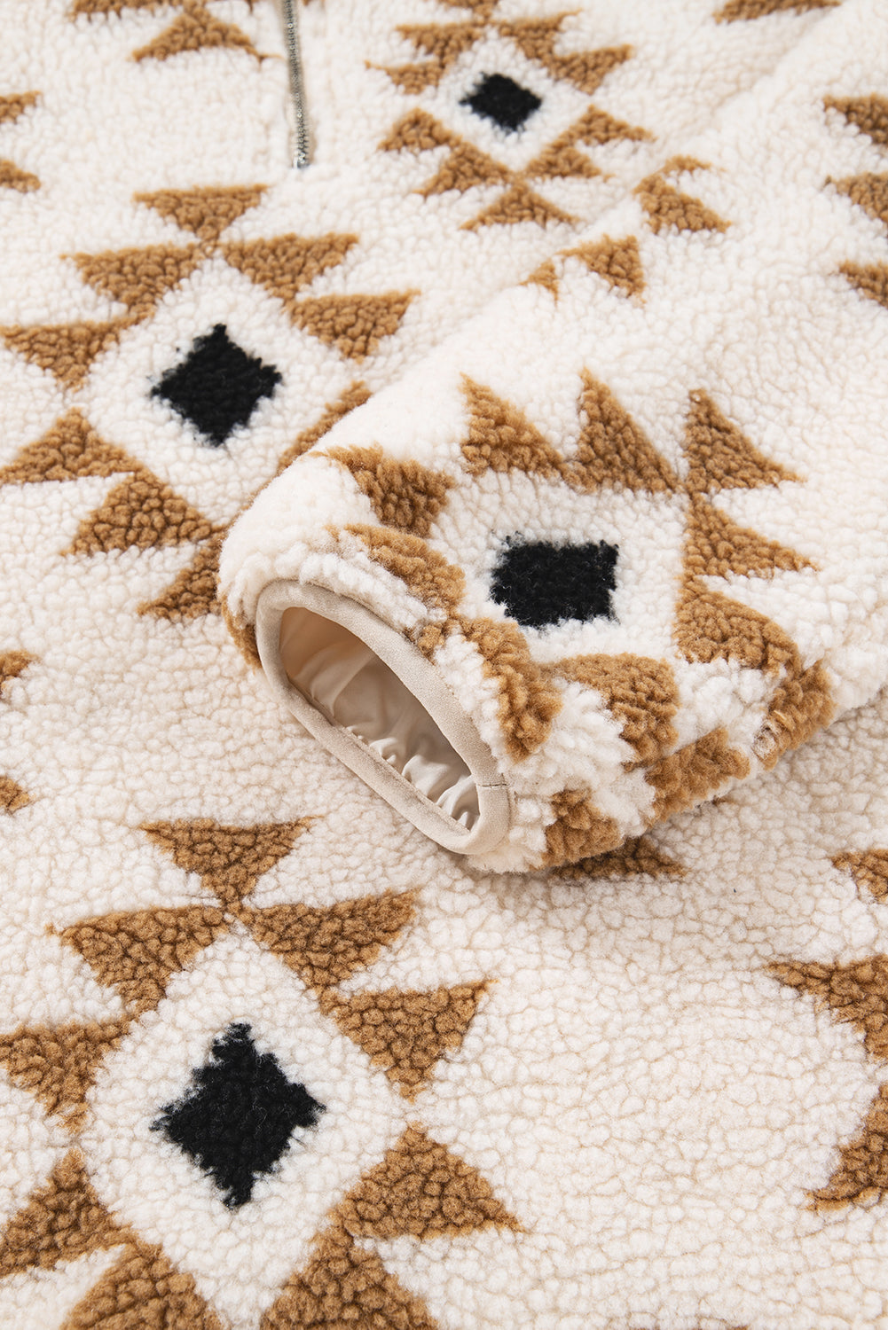 Aztec Print Sherpa Quarter Zip Collar Sweatshirt