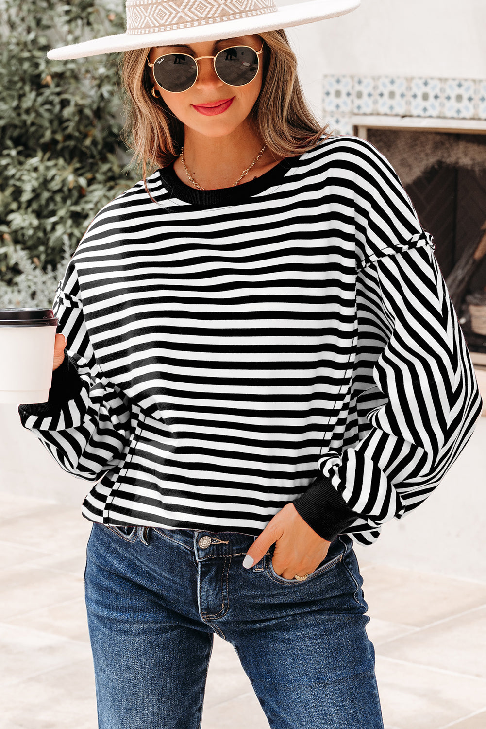 Drop-Shoulder Exposed Seam Everyday Pullover Top