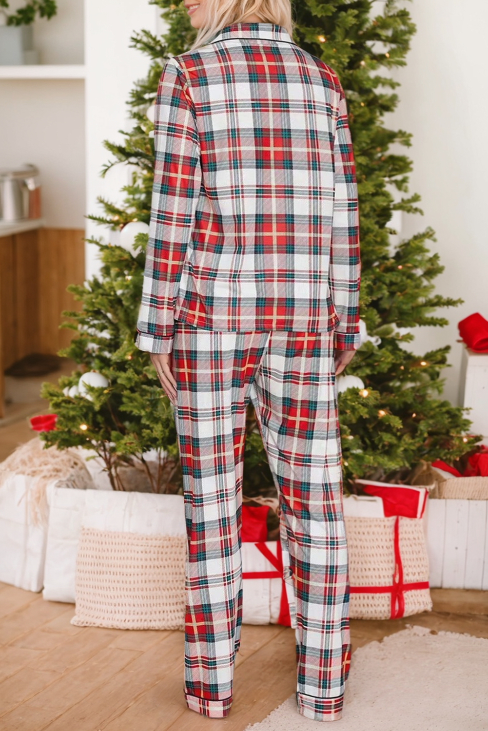 Christmas Plaid Print 2-Piece Long-Sleeved Pajamas Set