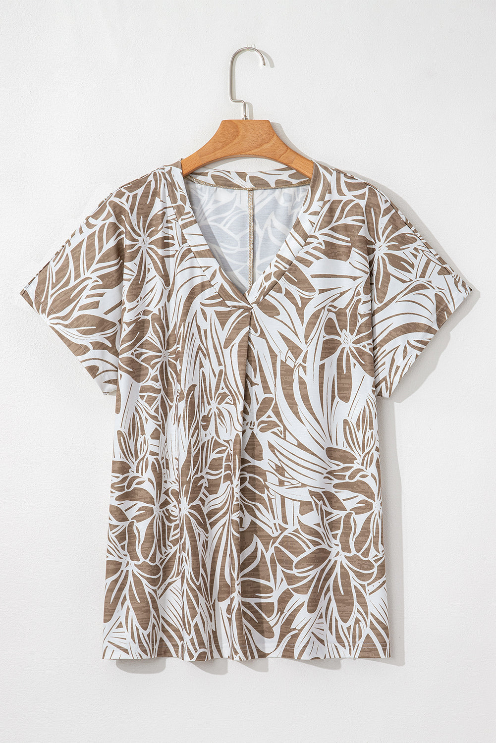 Floral Print V Neck Short Sleeve Loose Fit Blouse