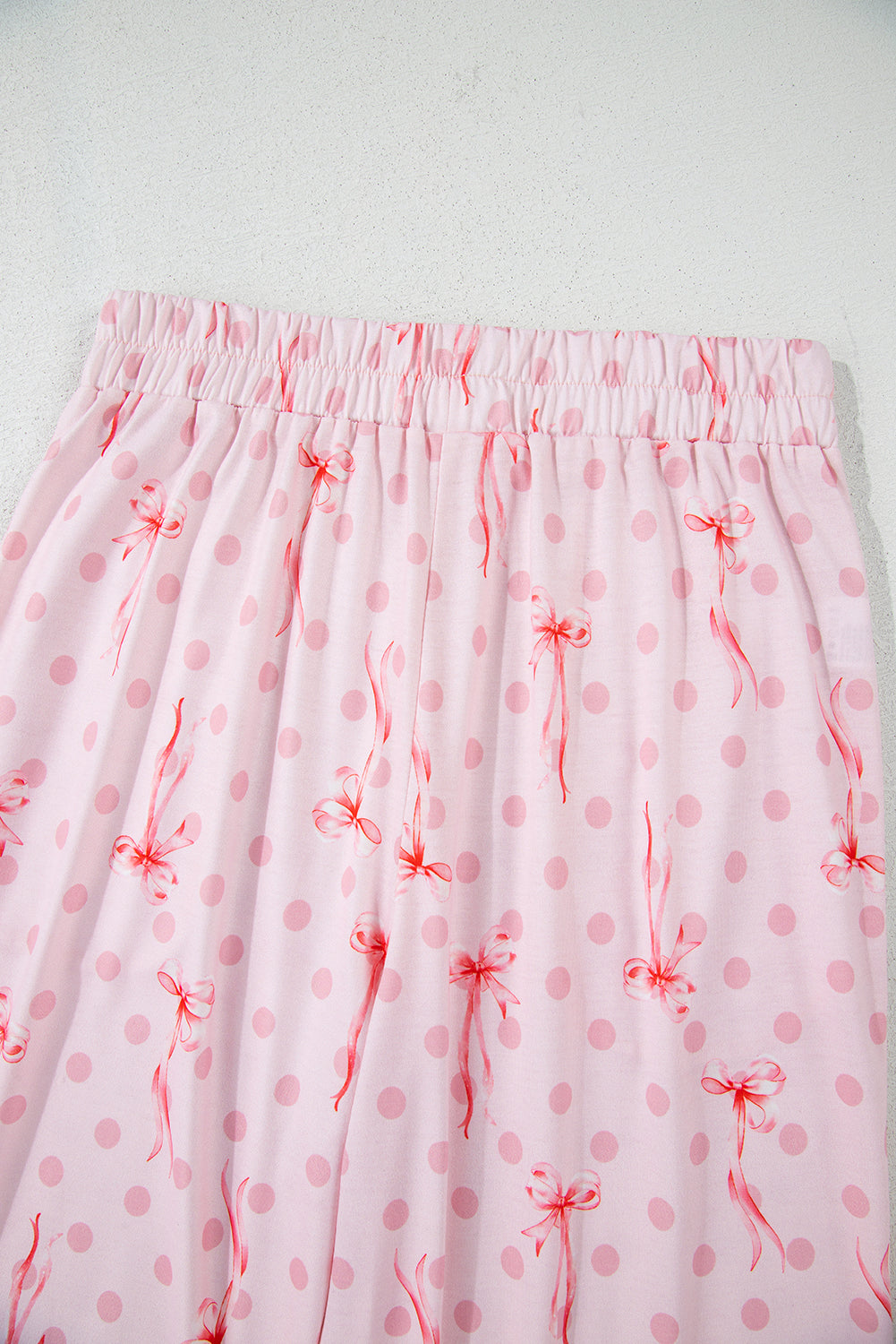 Bow Knot Polka-Dot Print Short-Sleeved Top Lounge Set