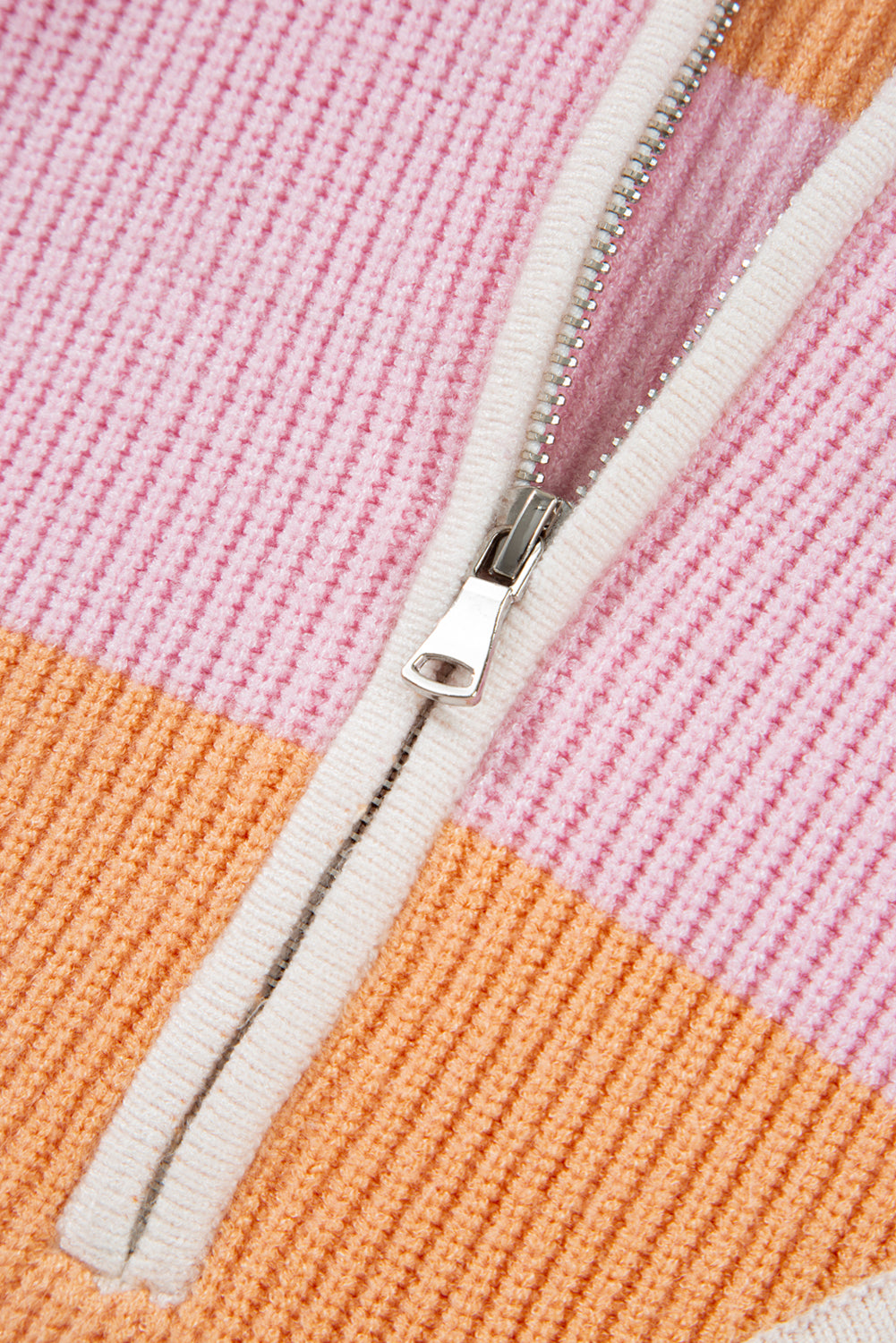 Half Zip Colorblock Zip Oversize Knit Top in Orange