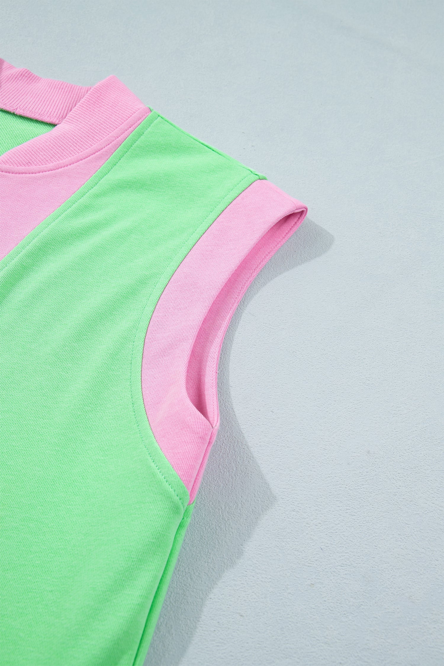 Colorblock Zip Accent Half Top Athleisure Shorts Set in Green