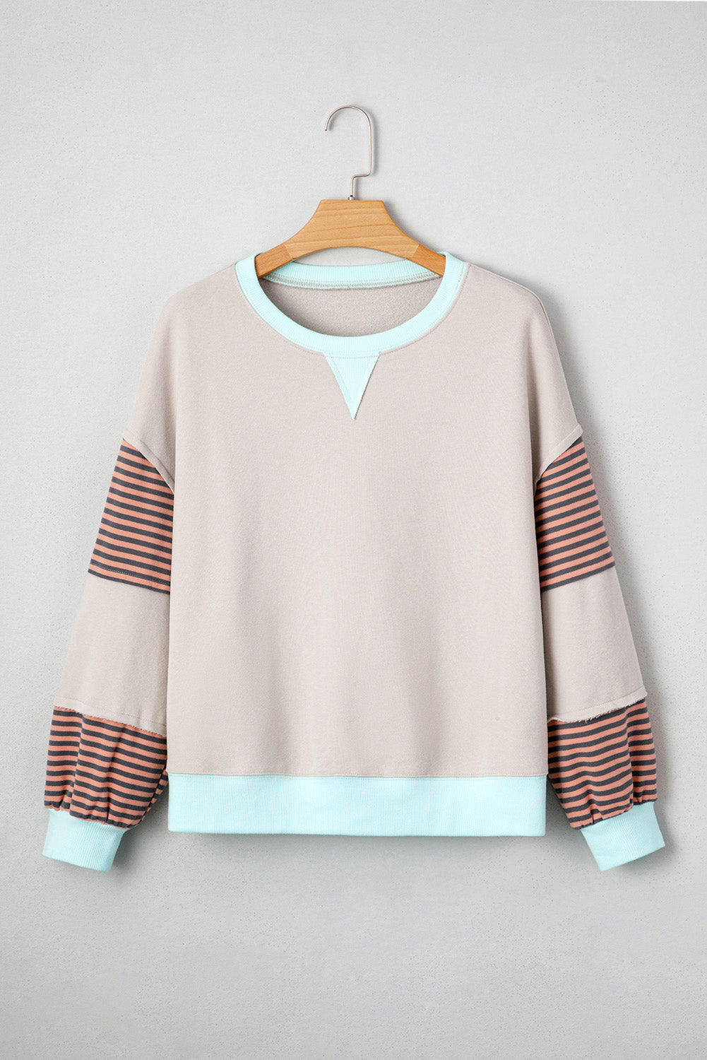 Striped Colorblock Patchwork Drop-Shoulder Sweatshirt