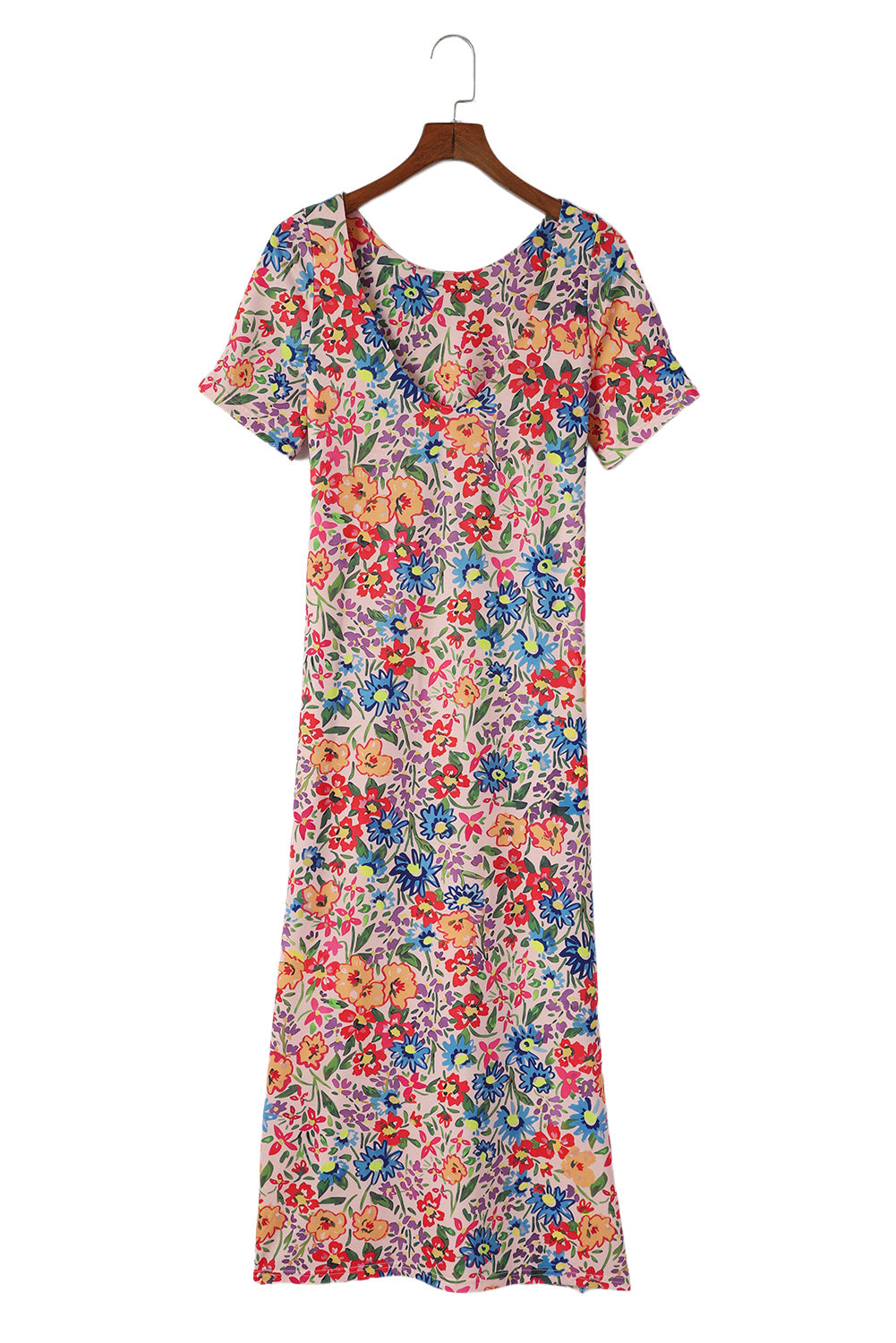 Chic Robe de vacances à manches courtes et imprimé floral multicolore