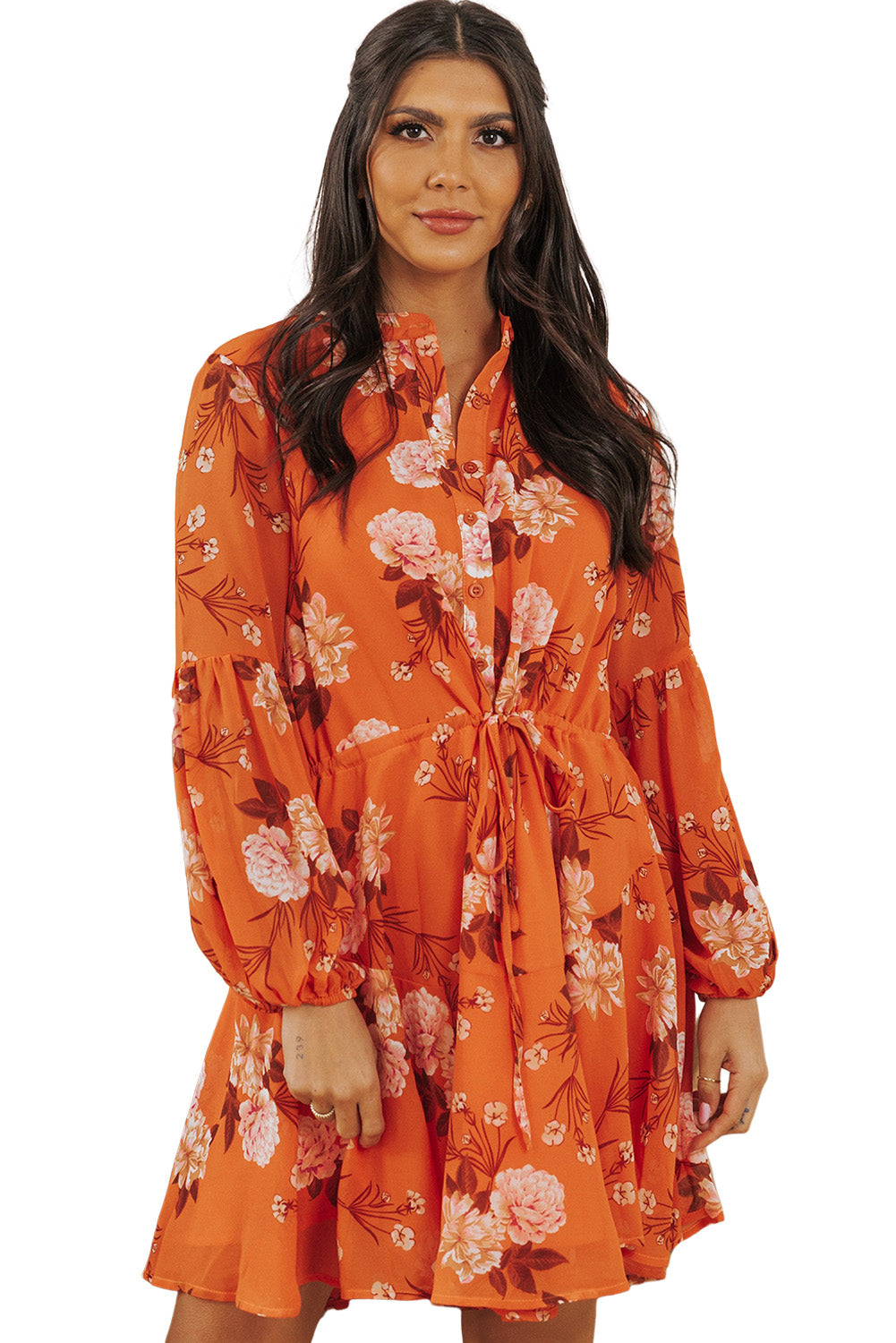 Chic Robe Fluide Orange À Imprimé Fleuri