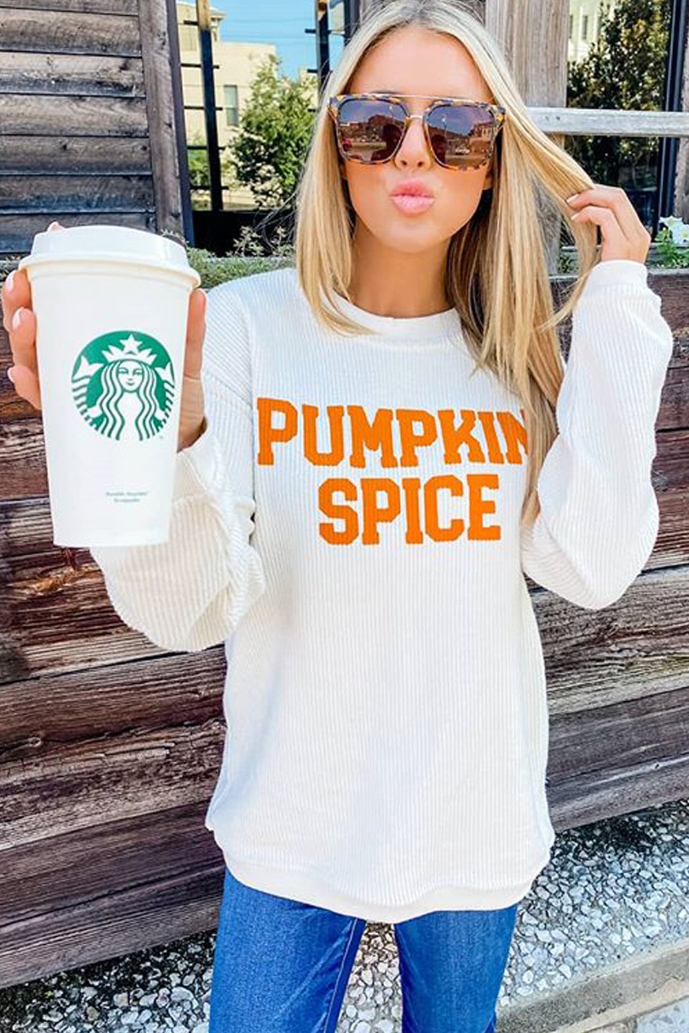 Haut Femme en Tricot Blanc Graphique PUMPKIN SPICE