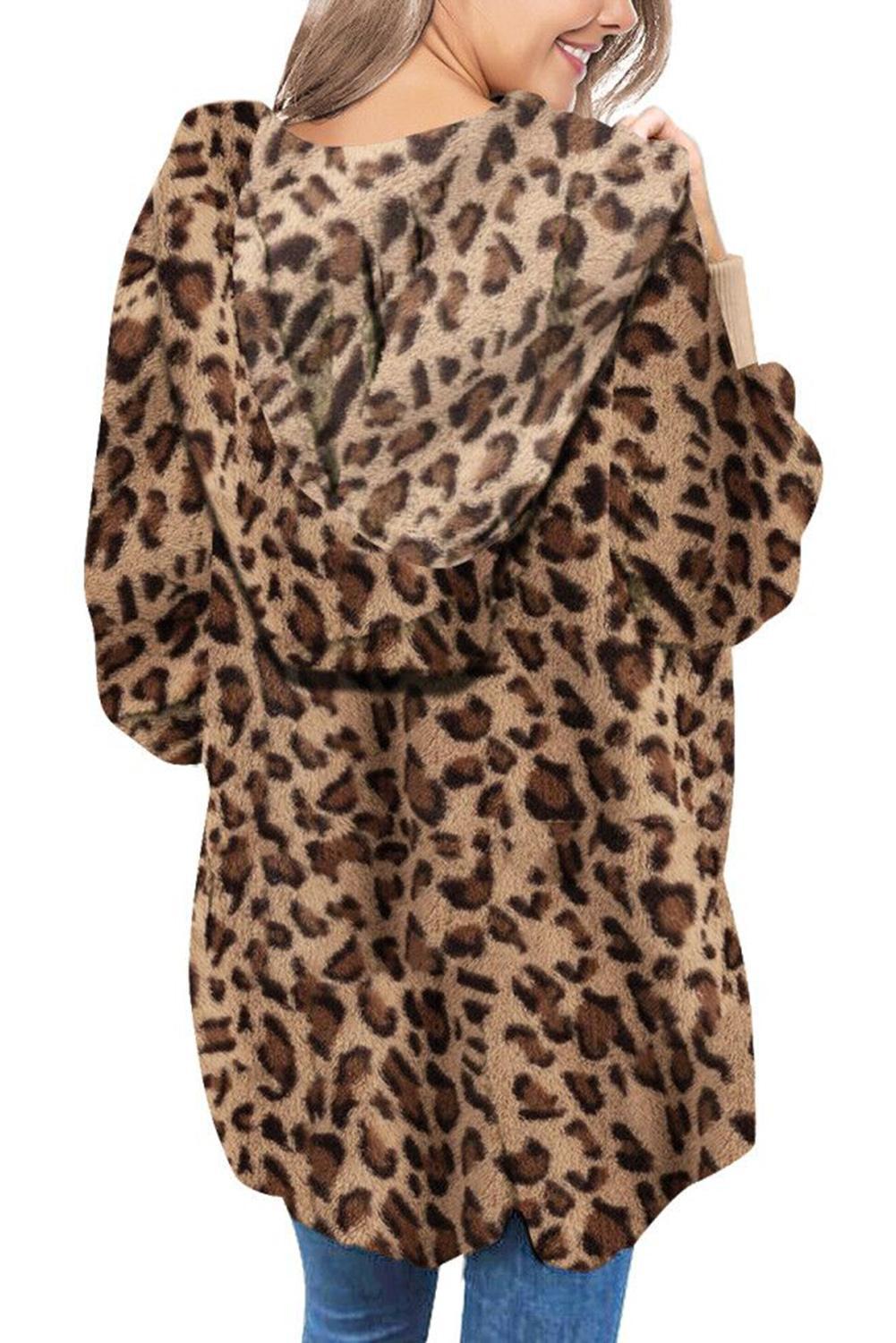 Manteau a Capuche Femme en Molleton Doux Leopard avant