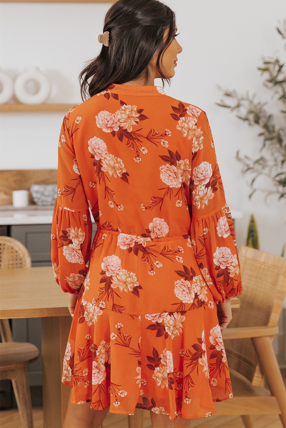 Chic Robe Fluide Orange À Imprimé Fleuri