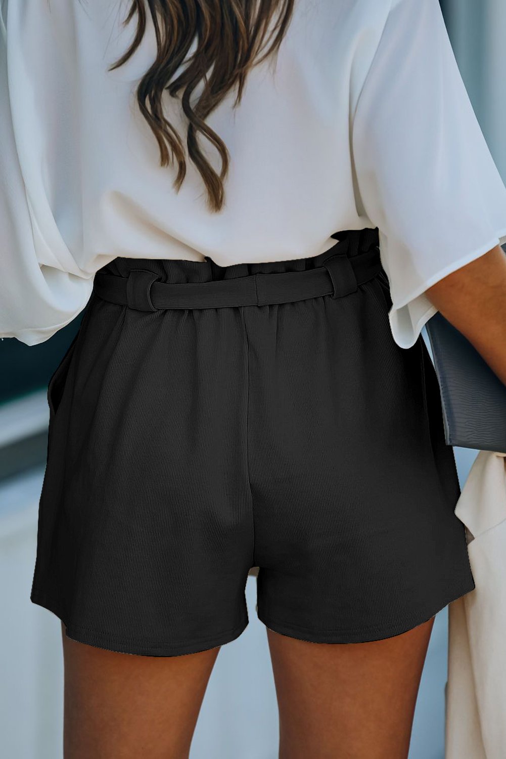 Short en Tricot Femme Noire Ete de Coton Melange