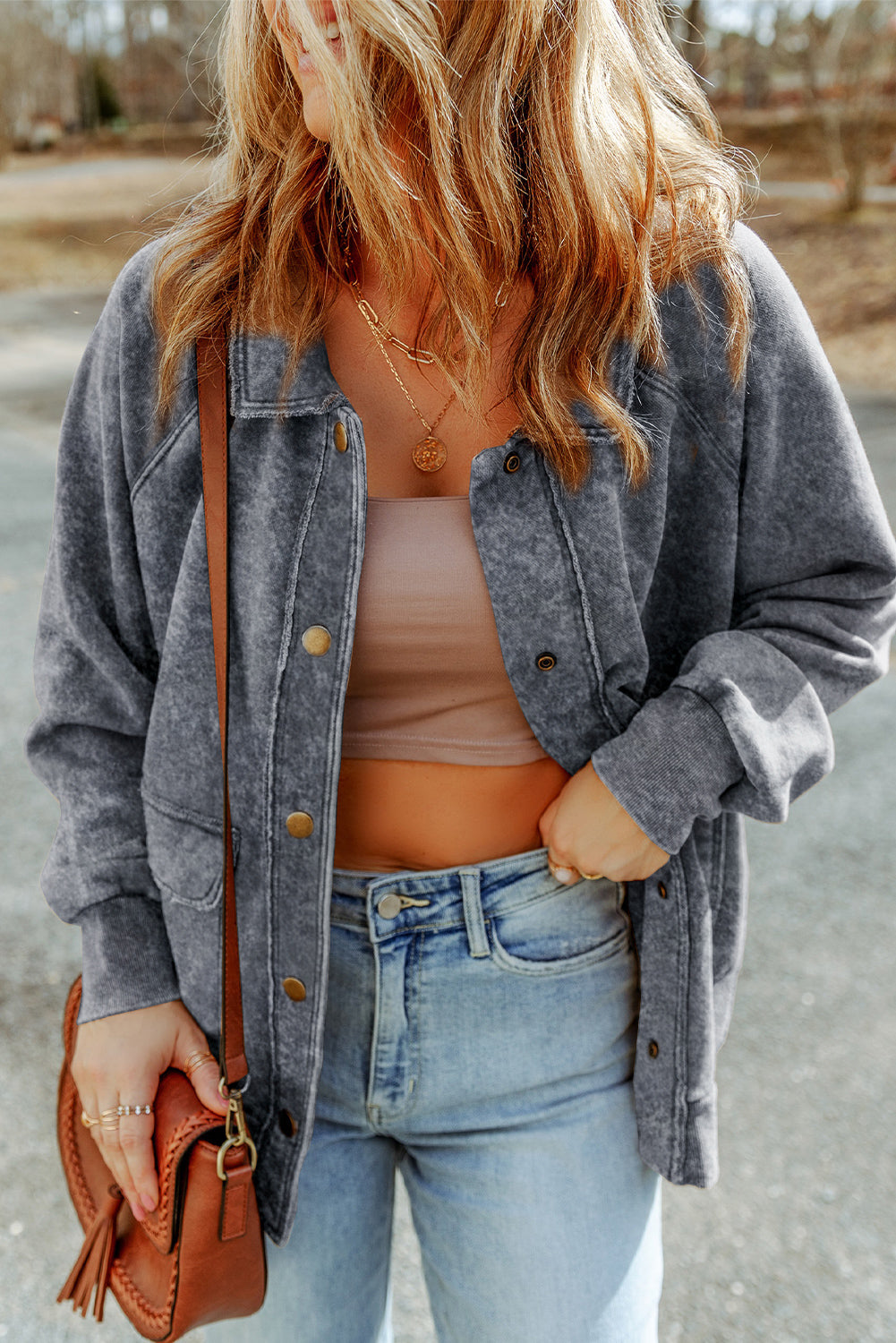 Veste boutonnée avec poche à rabat délavée vintage