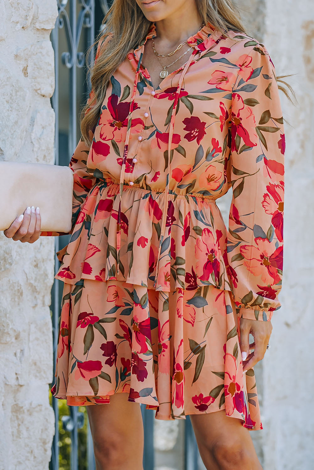 Chic Robe À Fleurs Rouge Volants