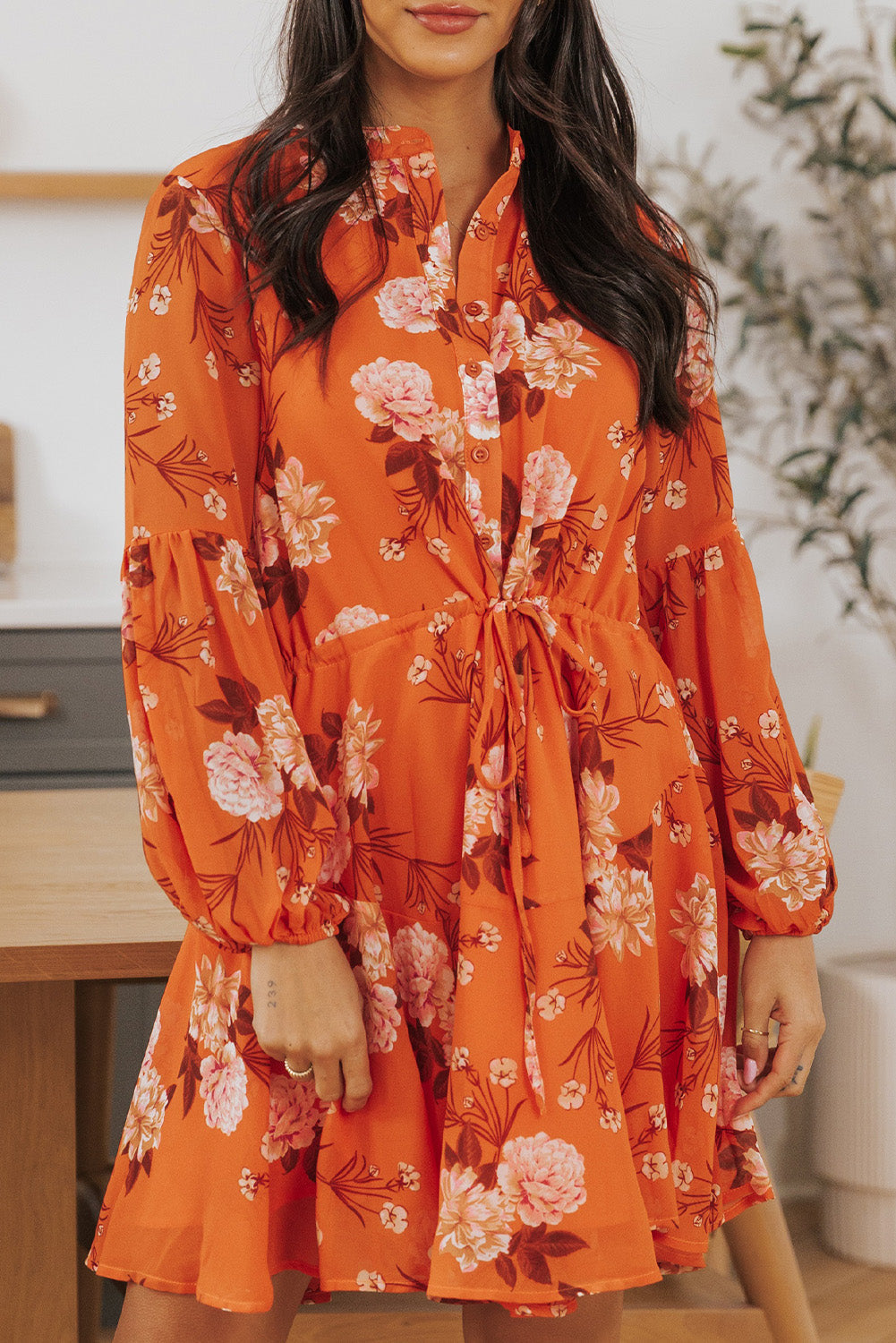 Chic Robe Fluide Orange À Imprimé Fleuri