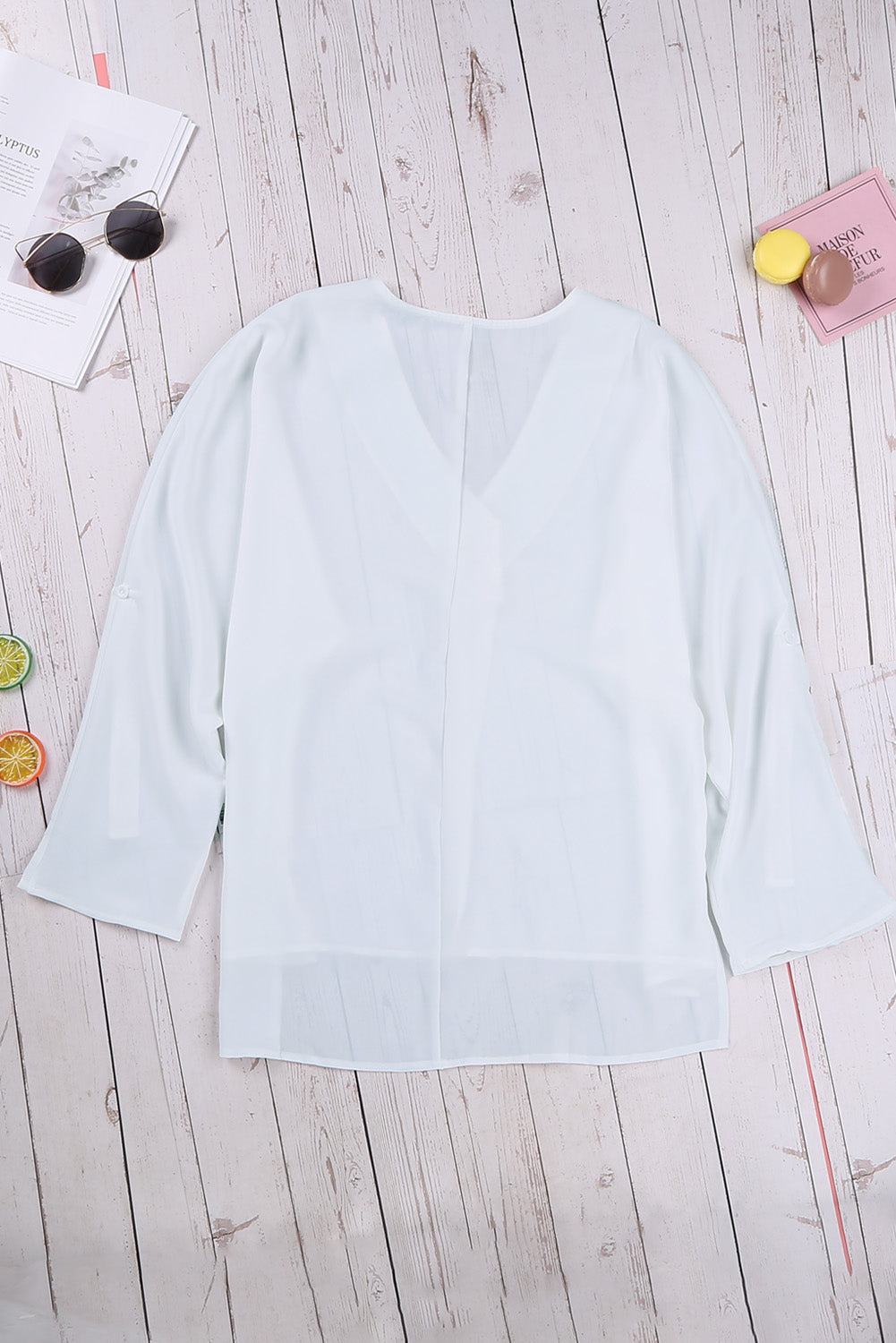 Chemise Blanche Femme Col en V Manches 3/4 Elegant